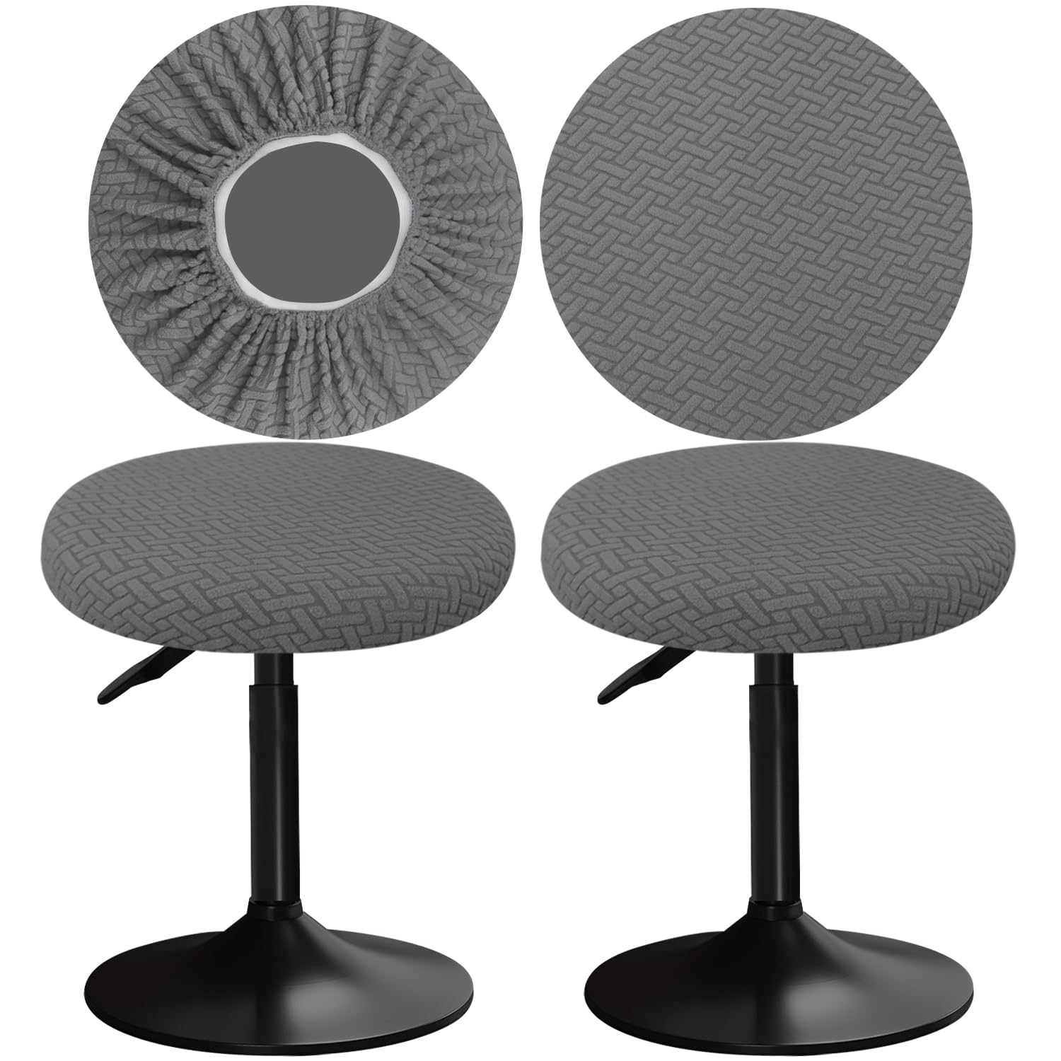 YINGAYOU Stool Covers Round 12-16"/30-40cm with Jacquard Bar Stool Seat Covers Round, Elastic Soft and Comfortable are Rich Color (2, Gray)