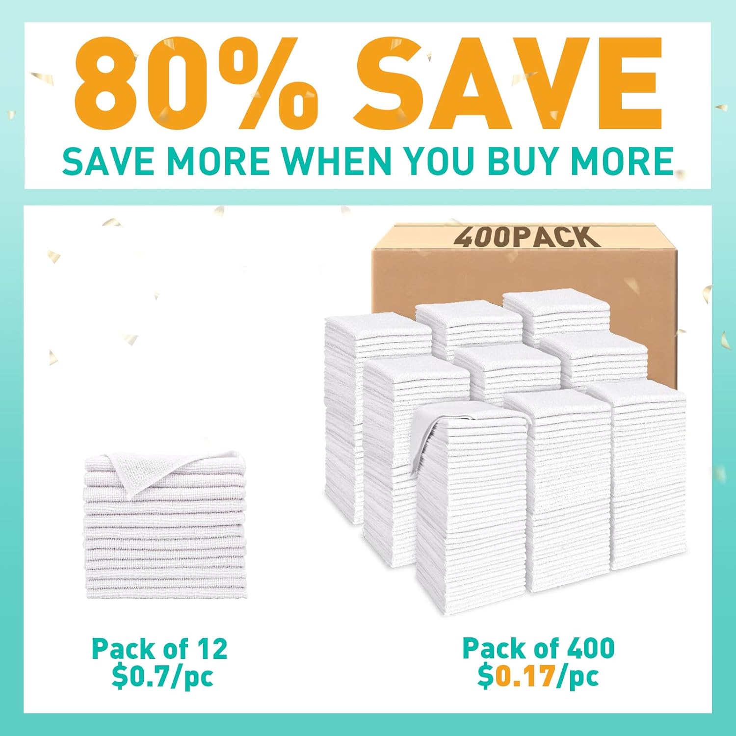 White Washcloths Bulk 400 Pack, Highly Absorbent & Quick Drying Face Towels, Premium Quality Soft Bath Towels, Multipurpose Microfiber Wash Cloths, 12x12 inches