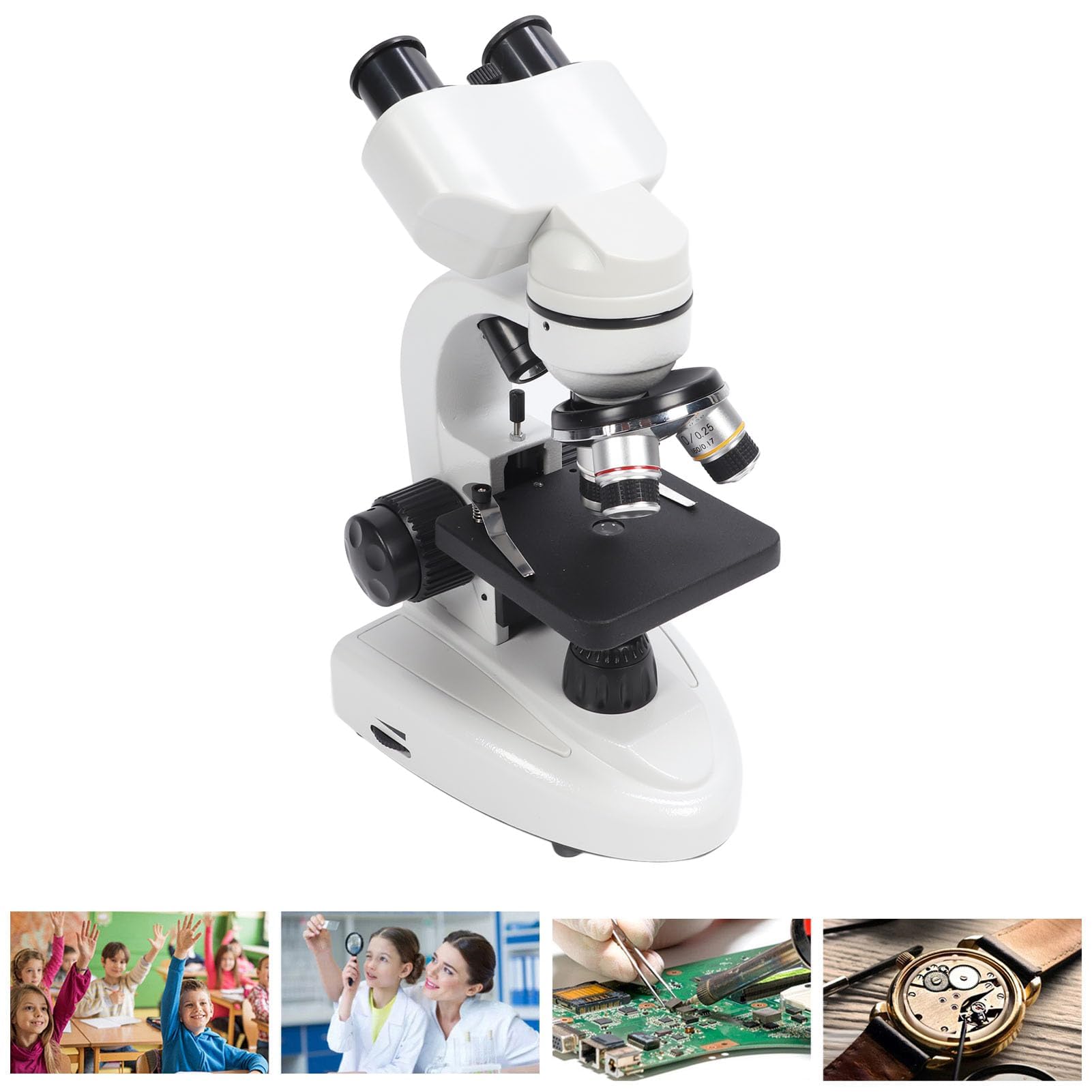 Microscopio Binocular 40-5000X Rotación de 360° Imagen Clara Alta Definición para Laboratorio de Inspección (Enchufe Europeo de 100 a 240 V.)