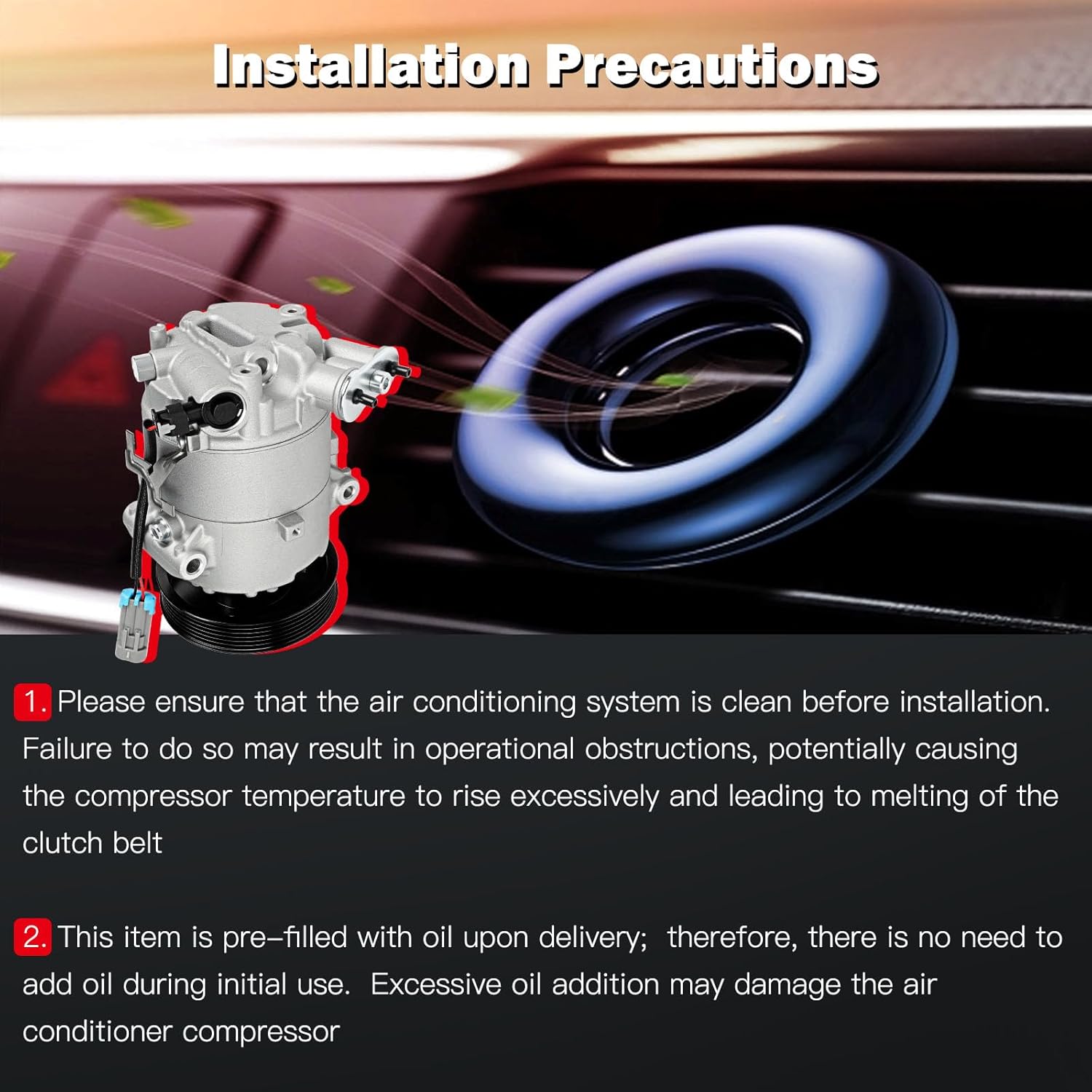 cciyu Air Conditioning Compressor for Chevrolet Cruze 1.4L 2011 for Cadillac Fleetwood 6.0L 1984 Replaces AC Compressor for Car