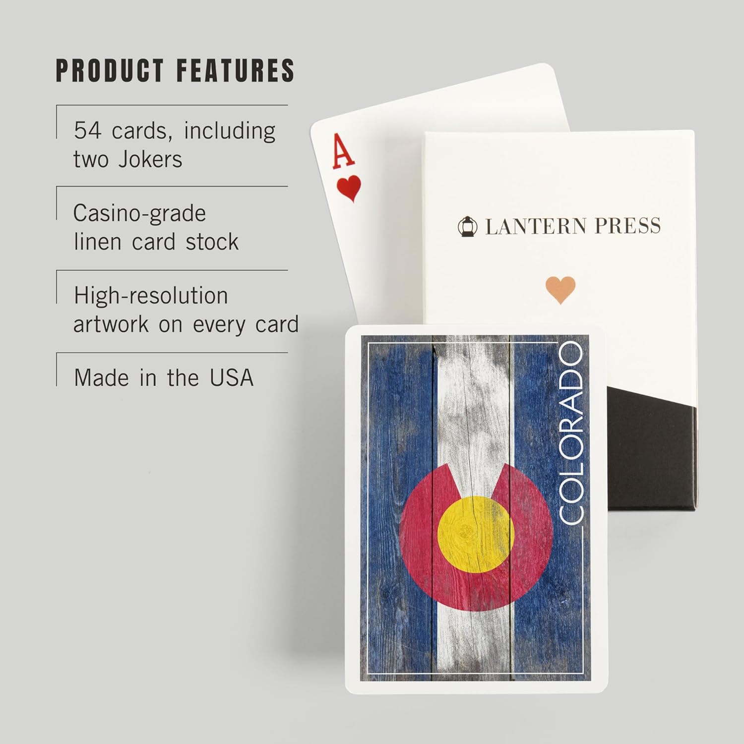 Lantern Press Colorado, Rustic State Flag, 52 Playing Cards for Adults, Poker Size Card Deck