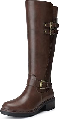 SHIBEVER Womens Knee High Boots Round Toe Side Zipper Motorcycle Riding Boots - Low Block Heel Tall Fall Boots 2026