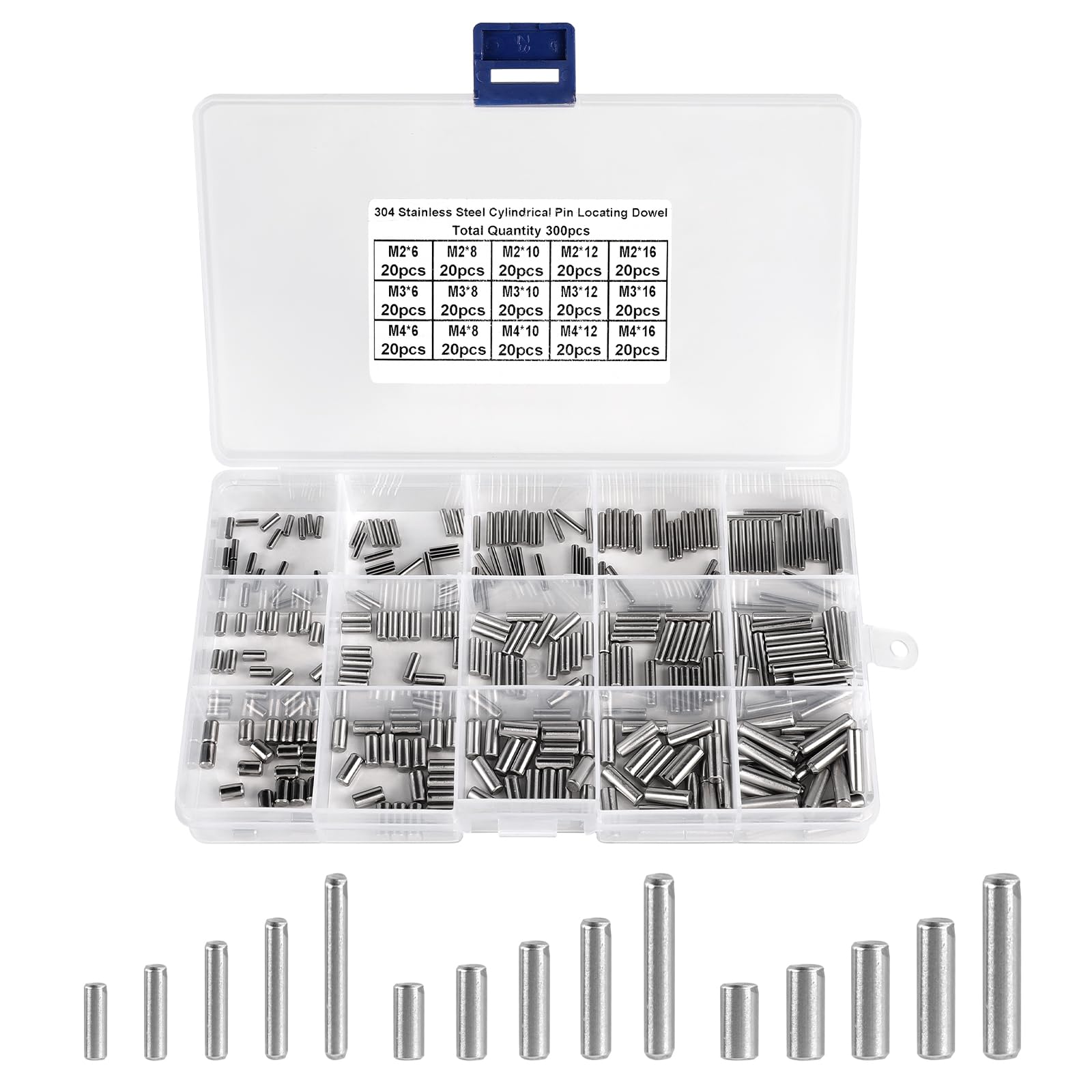 SUPAWAY Pack of 300 Cylinder Pins M2 M3 M4 Cylindrical Metal Pins 304 Stainless Steel Cylinder Pin