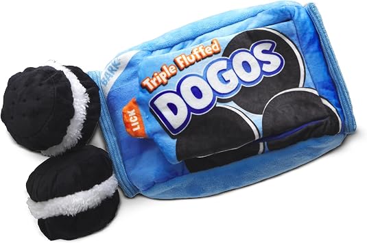 BarkBox Dogo Dunkers Plush Dog Toy - for Extra Small to Medium Dogs | 3-in-1 Cookie Toy with 2 Squeakers, Crinkle & Treat Hiding