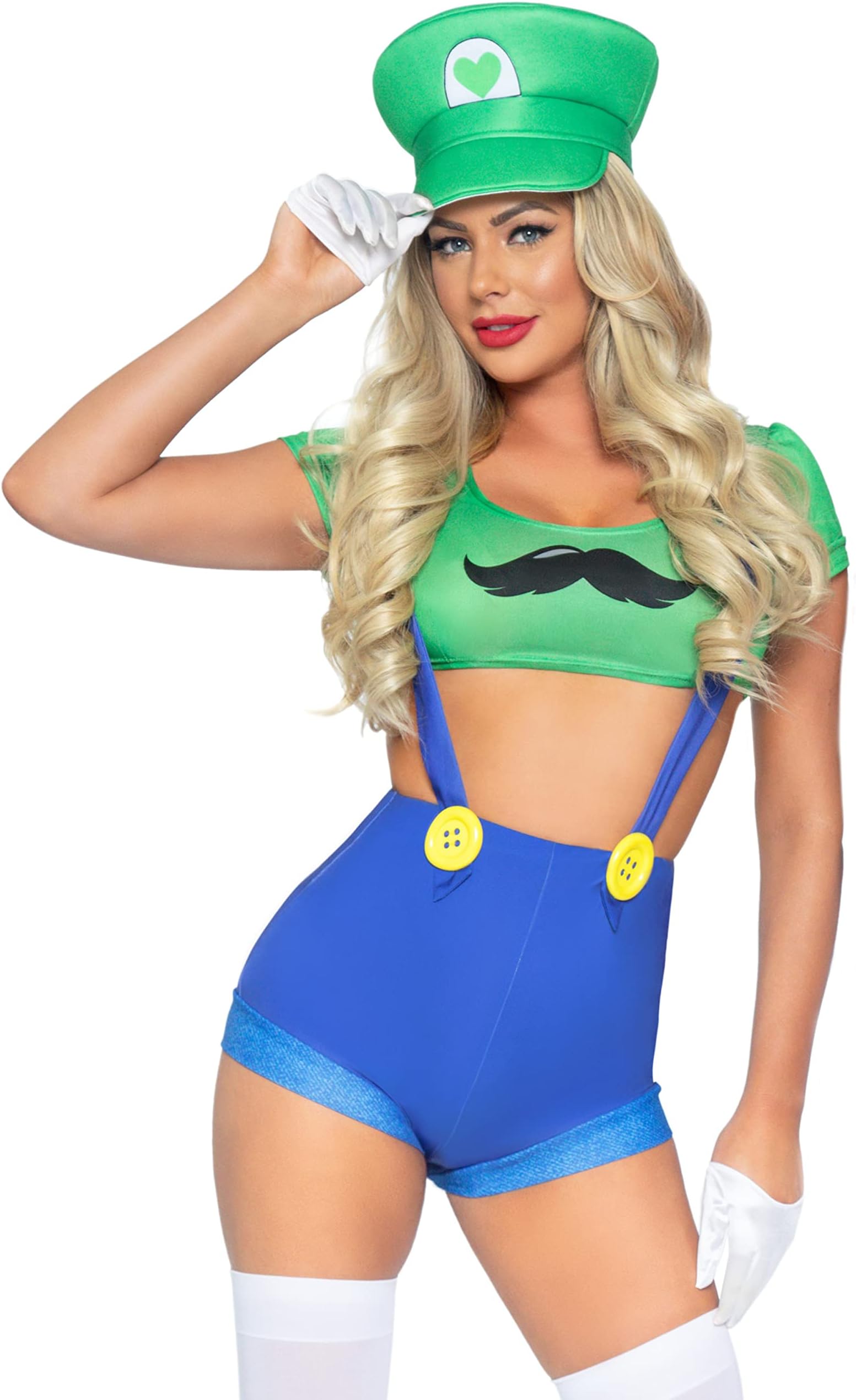Women's 3 Pc Sexy Gamer Babe Costume with Crop Top, Suspender Shorts, Hat