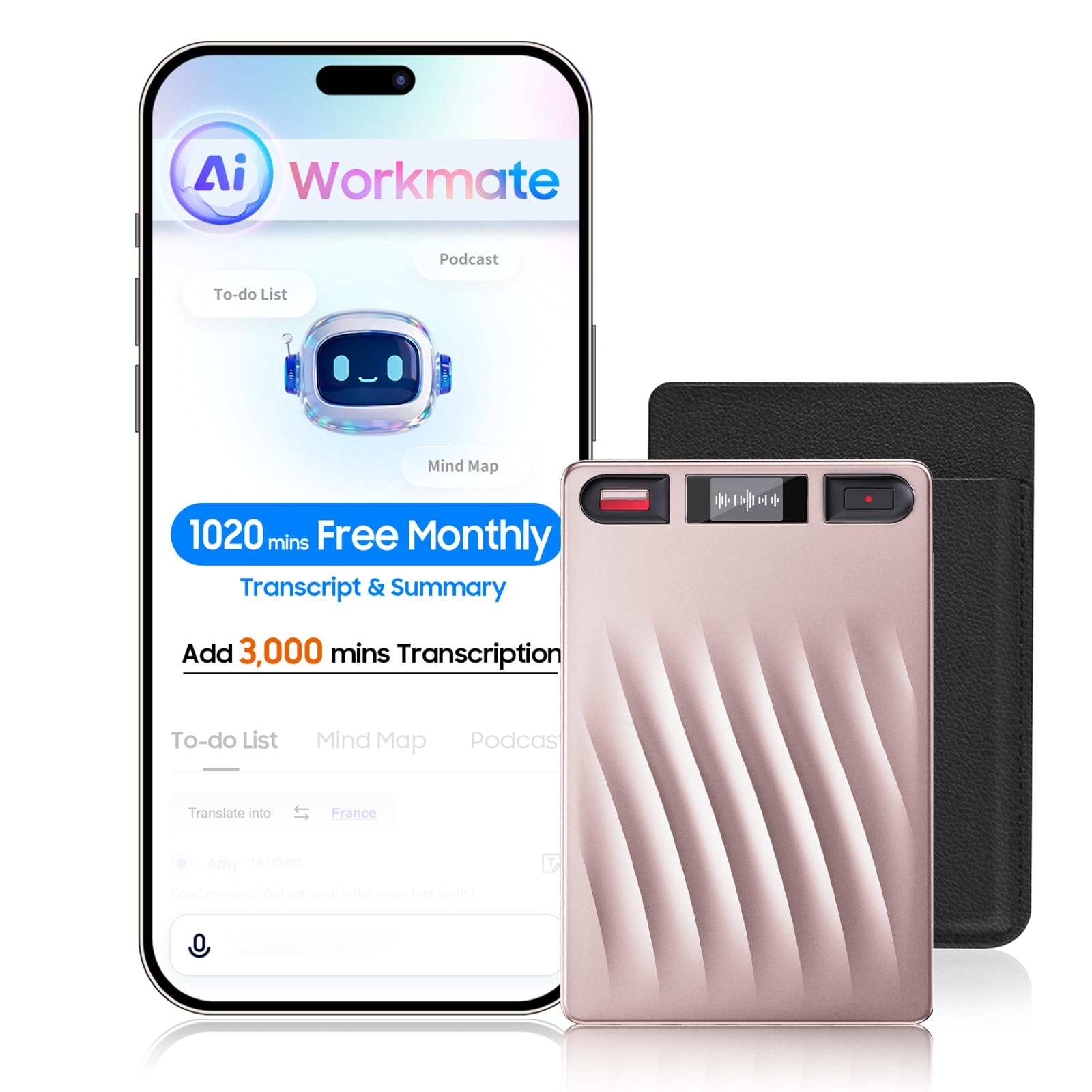 RECPOINT AI Voice Recorder, AI Note Taker w/APP Control and Transcription & Summarize, 150 Languages, Noise Cancellation, 64GB Memory, Pocket Note Pro Taking Device for Meeting, Interviews & Calls