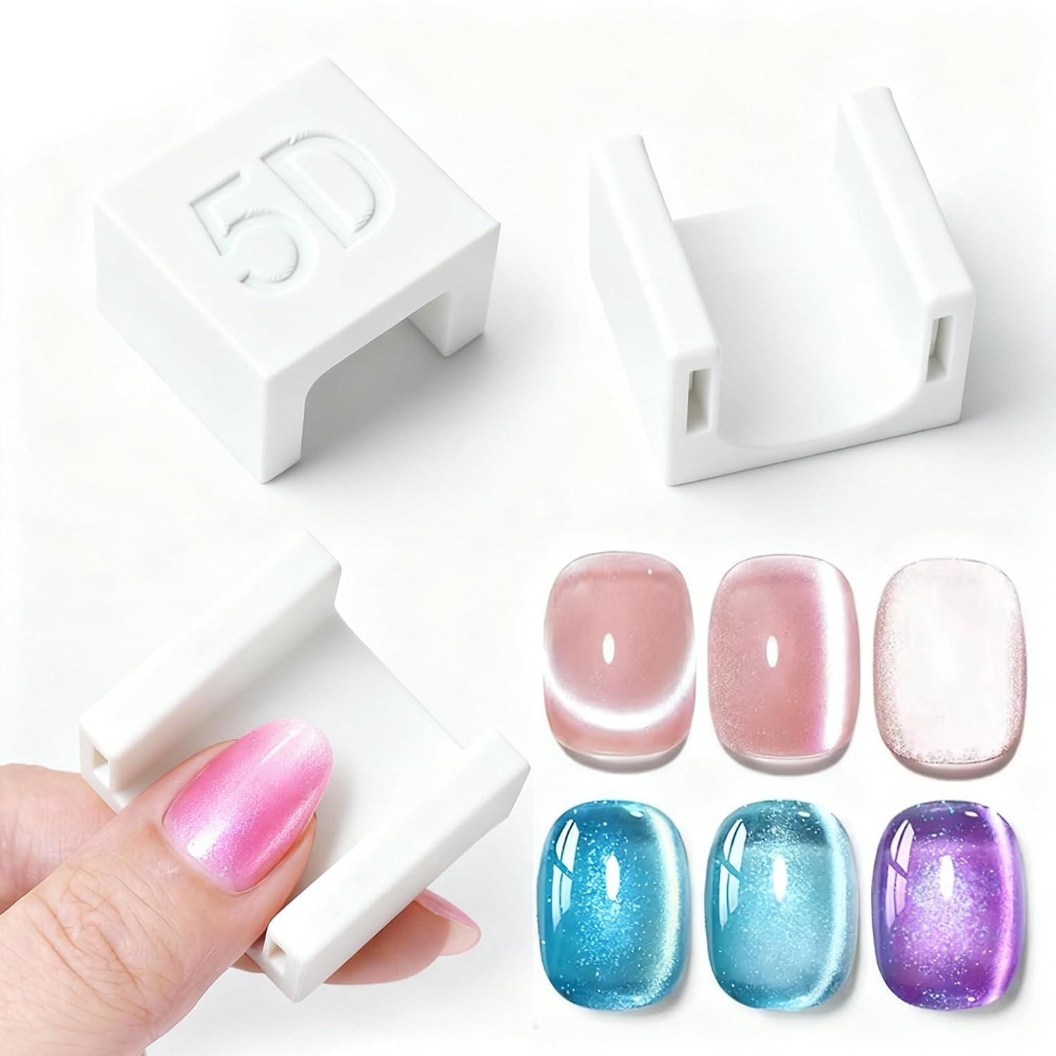 WOKOTO 5D Automatic Cat Eye Magnet For Nails, White Nail Magnet For Nail Art Strong Magnet Tool For Cat Eye Designs, French Smile Line, Wide Light, Glass Beads Pattern Magnetic Nail Polish Magnet Wand