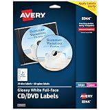 Avery Printable Full-Face CD Labels, Glossy White, Permanent Adhesive, Laser/Inkjet Printable, 20 Disc & 40 Spine Labels, Ideal for CDs, DVDs, PC Discs, Media Projects & More (8944) – view 1