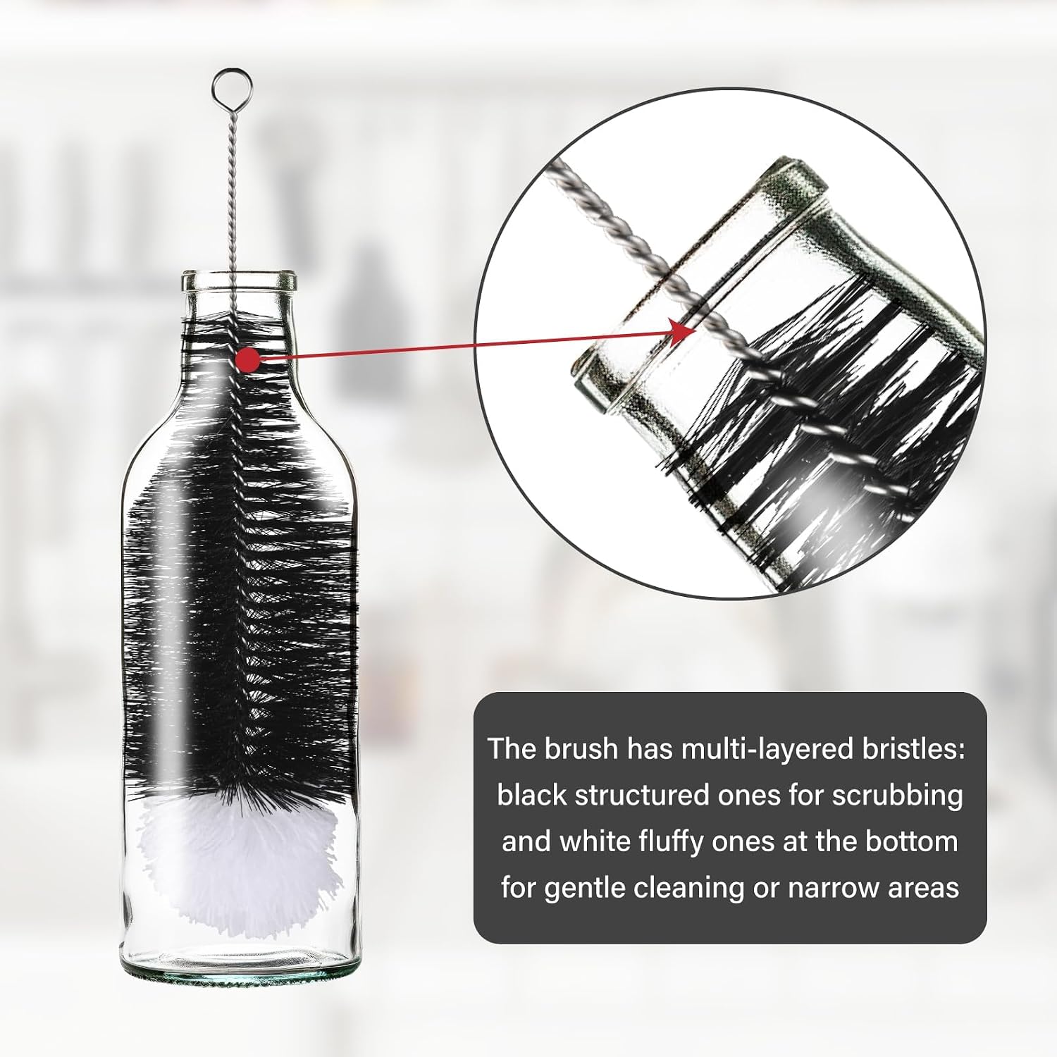 Bottle Brush for Sodastream Bottle 14.17" Cleaning Brush with Gentle & Anti-Scratch Bristles Bottle Cleaner for Soda Stream Bottle, Sports Water Bottles, Glasswares