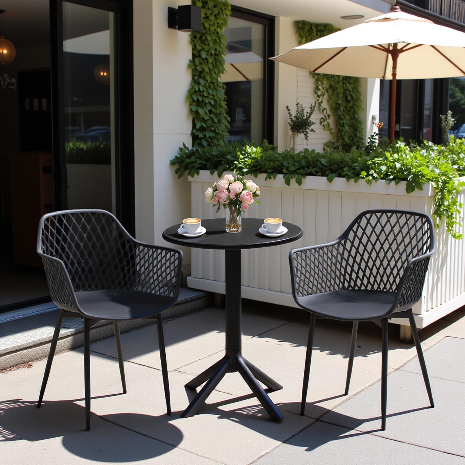 buybyroom Gartenstuhl 6er Set, Outdoor Stuhl mit Armlehne, Armlehnensessel Loungesessel Lehnstühle, Gartenstühle 120 kg belastbar, Schwarz