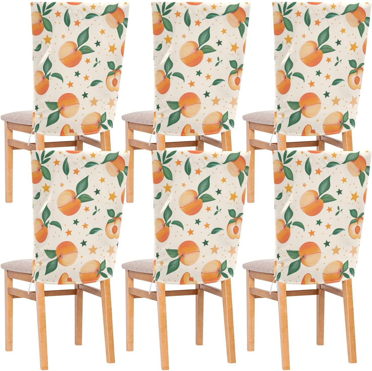 ALAZA Peaches and Stars Chair Back Cover Set of 6, Washable Reusable Removable Chair Slipcovers Decorative Chair Cover for Home Kitchen Wedding Party