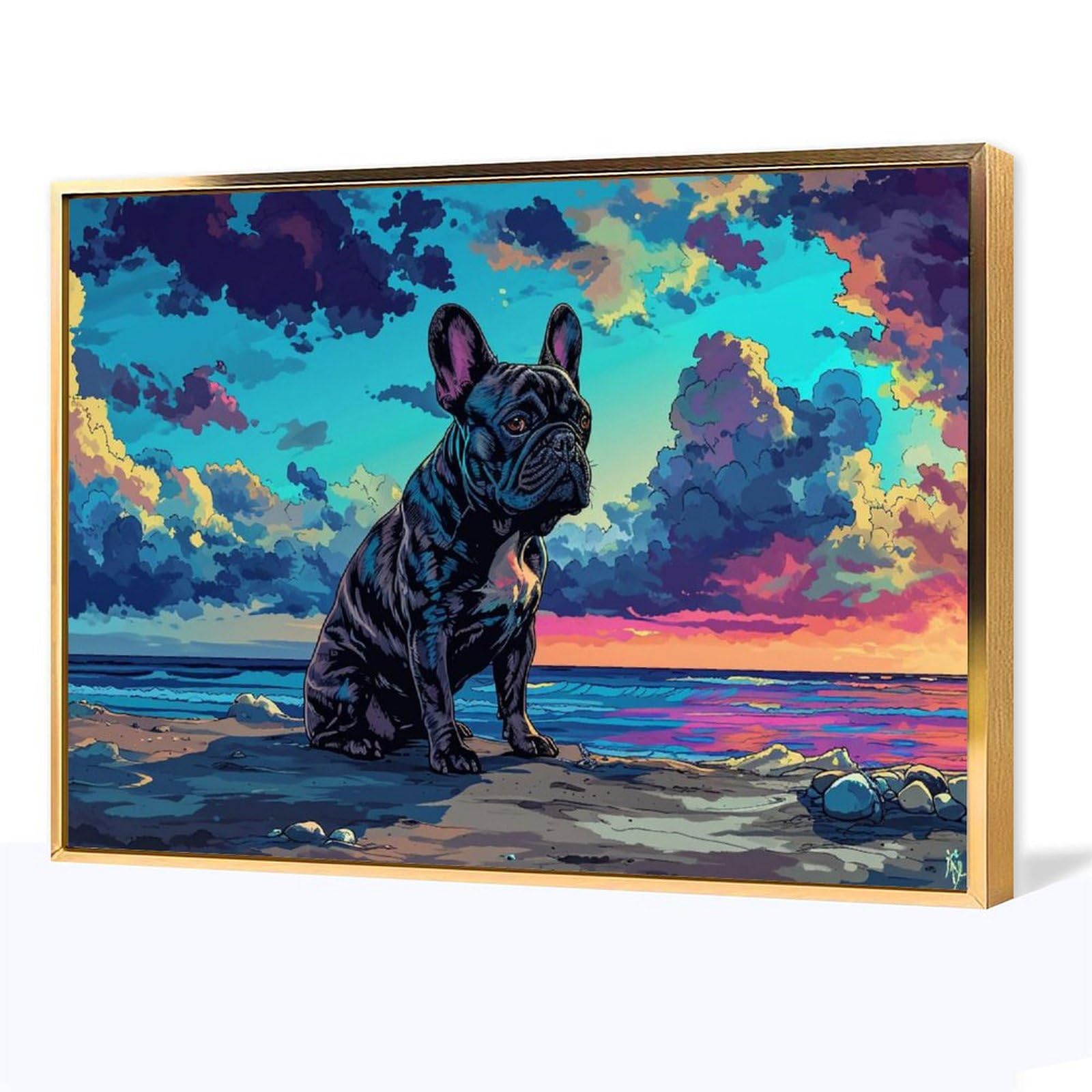 フレンチブルの絵 額絵 山口美咲 フレンチブルドッグ f8・f6・f4サイズ 楽しい仲間たち