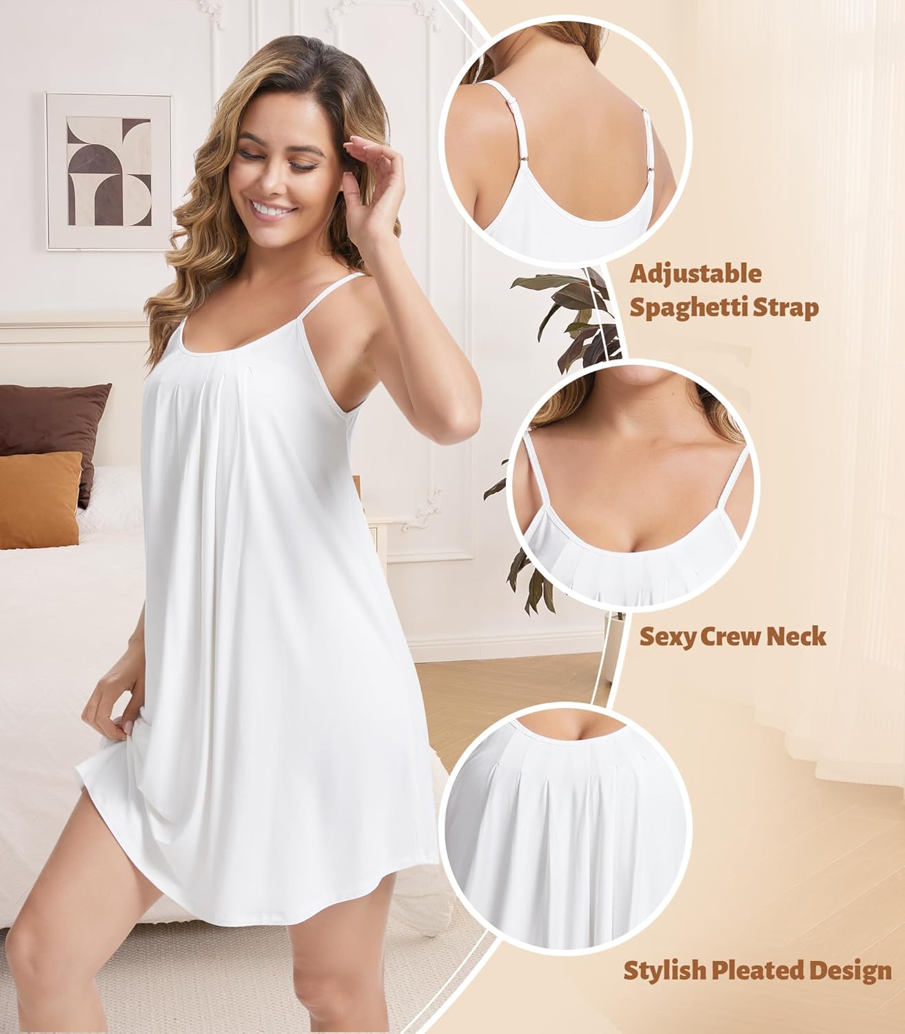 NACHILA Women's Full Slips for Under Dresses-Viscose Made from Bamboo, Camisole Slip Dress Spaghetti Strap Under Dress - Image 3