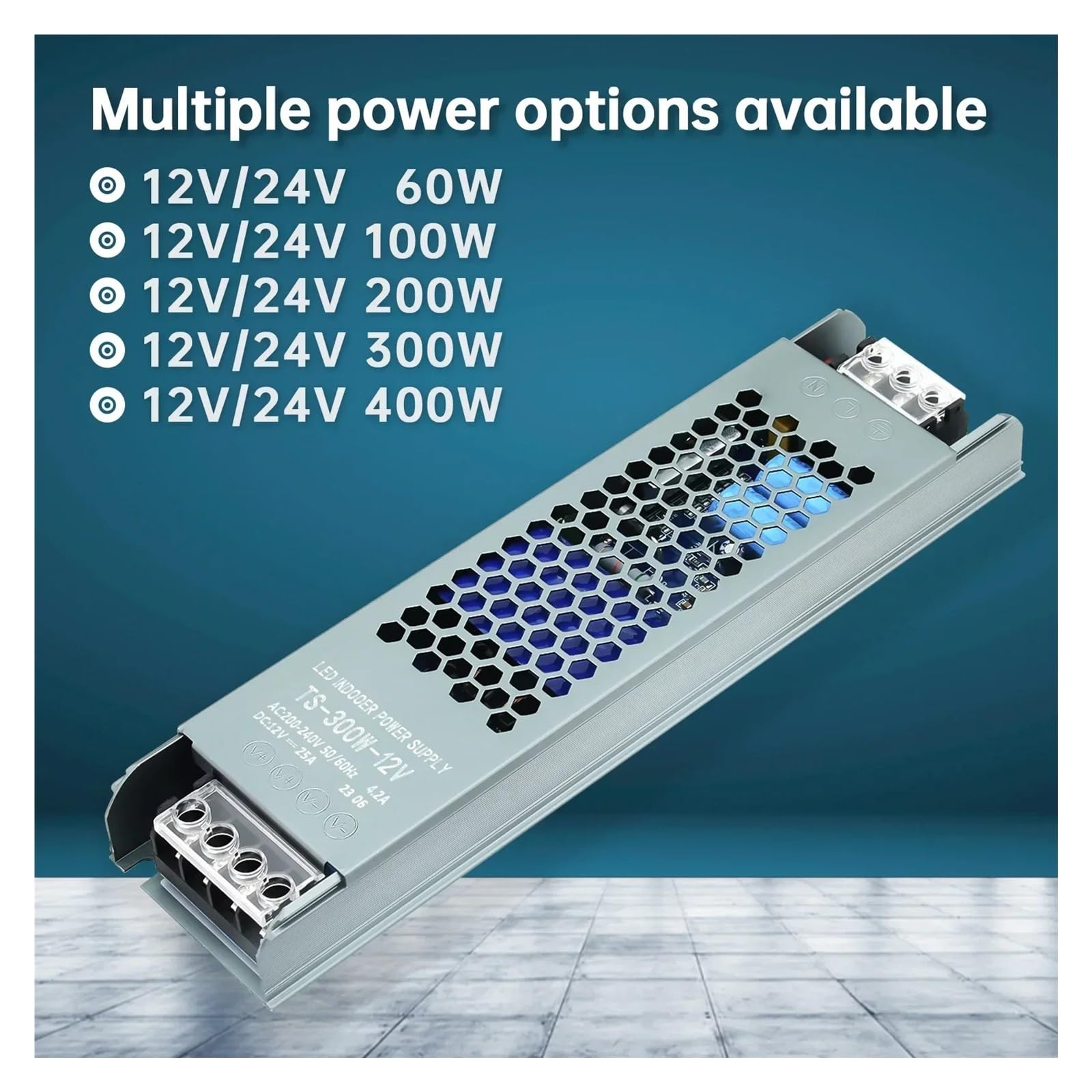 Transformateur d'éclairage 12V 24V DC, Alimentation à découpage LED 60W 100W 200W 300W 400W, Pilote de Bande Lumineuse LED Ultra-Mince et Silencieux, 1 pièce(12V,400W)