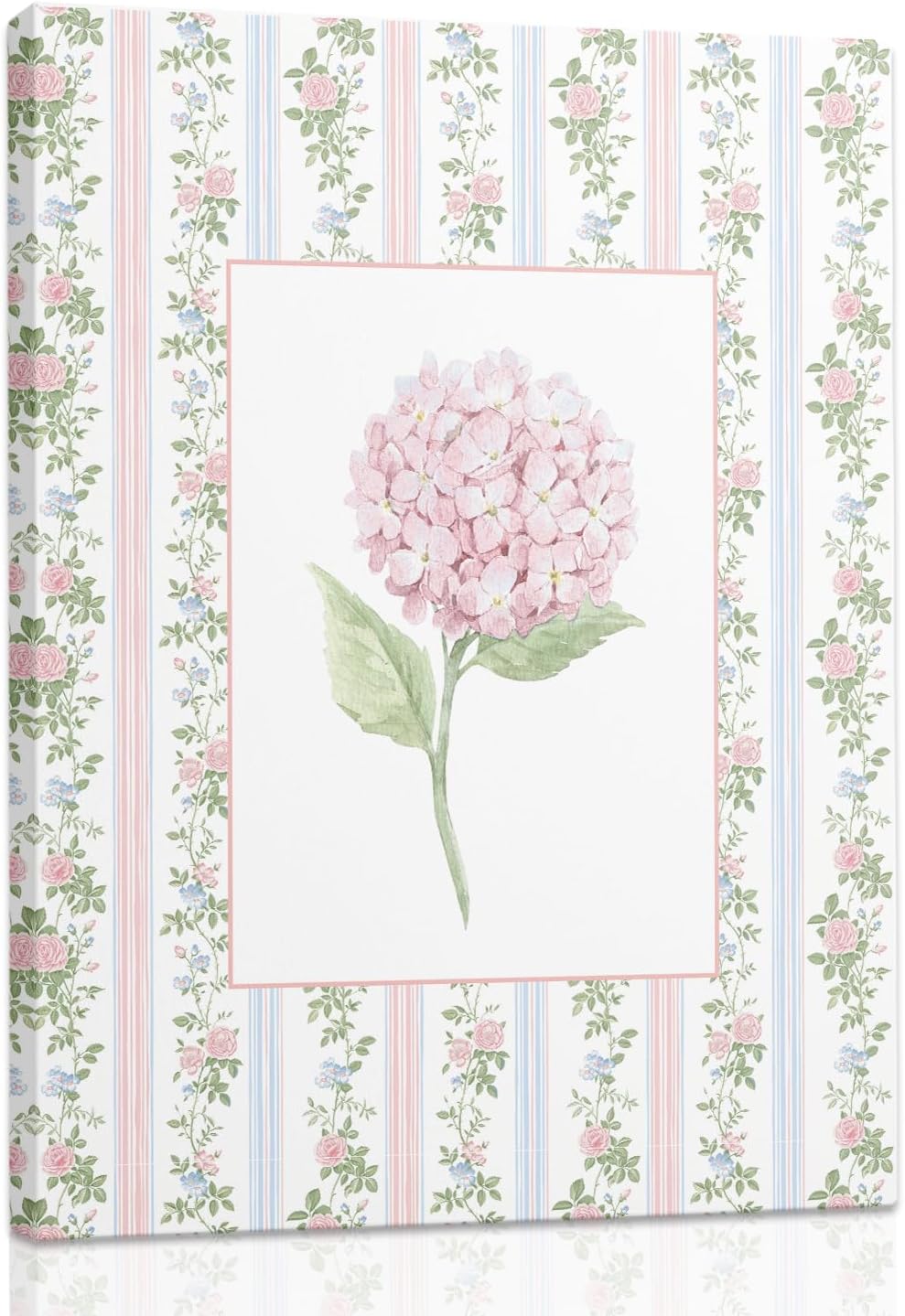 SVFGHGGN Pink and Blue Hydrangea Floral Flower Grandmillennial Framed Wall Art Canvas Pictures Decor for Baby Girls Nursery Room Bedroom Dorm, 11x14 Inches