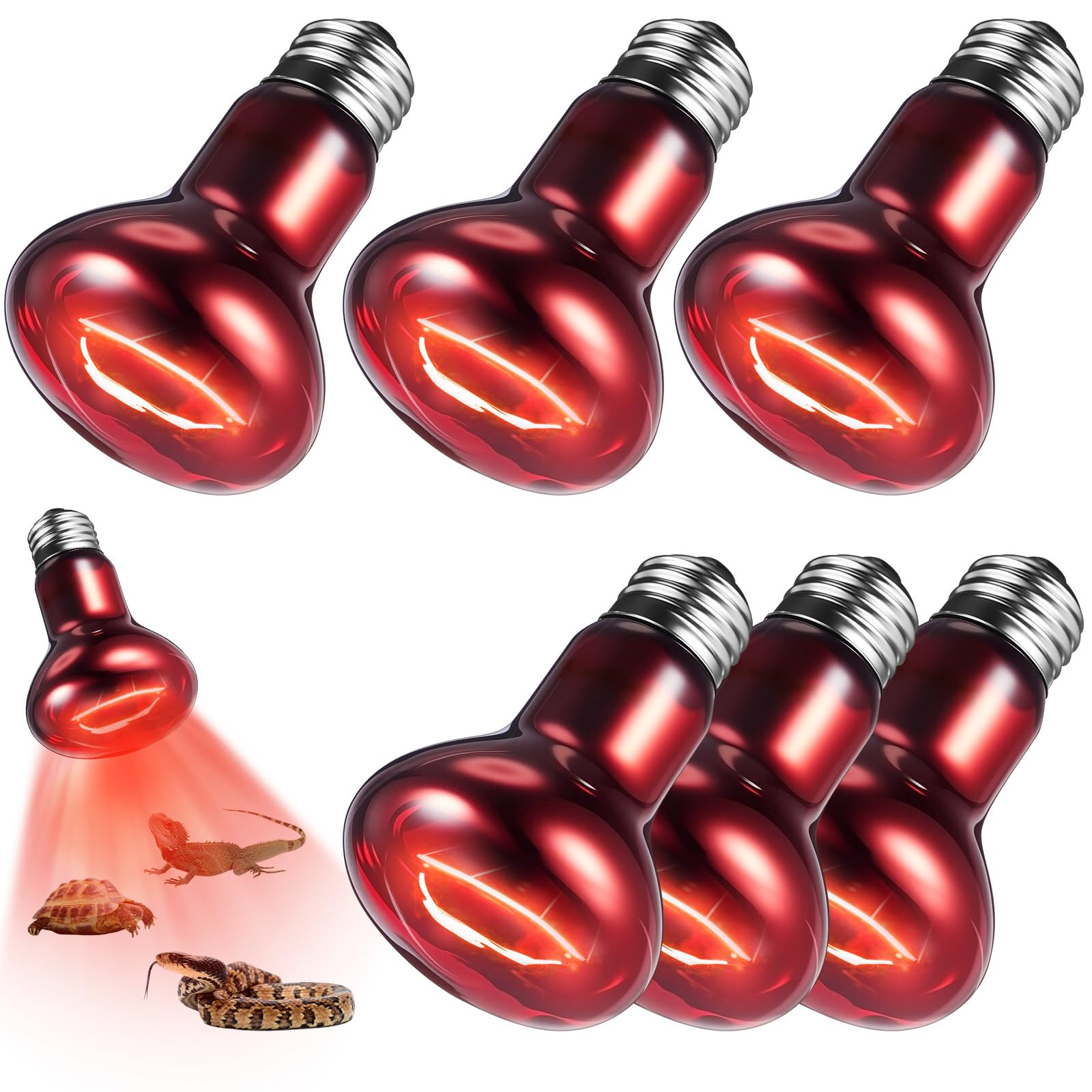 VIHOSE 6 Pack 75 W Reptile Heat Bulbs Red Heat Lamp Bulb Infrared Lamp Red Basking Light Bulbs for Reptiles, Bearded Dragon, Lizard, Tortoise,