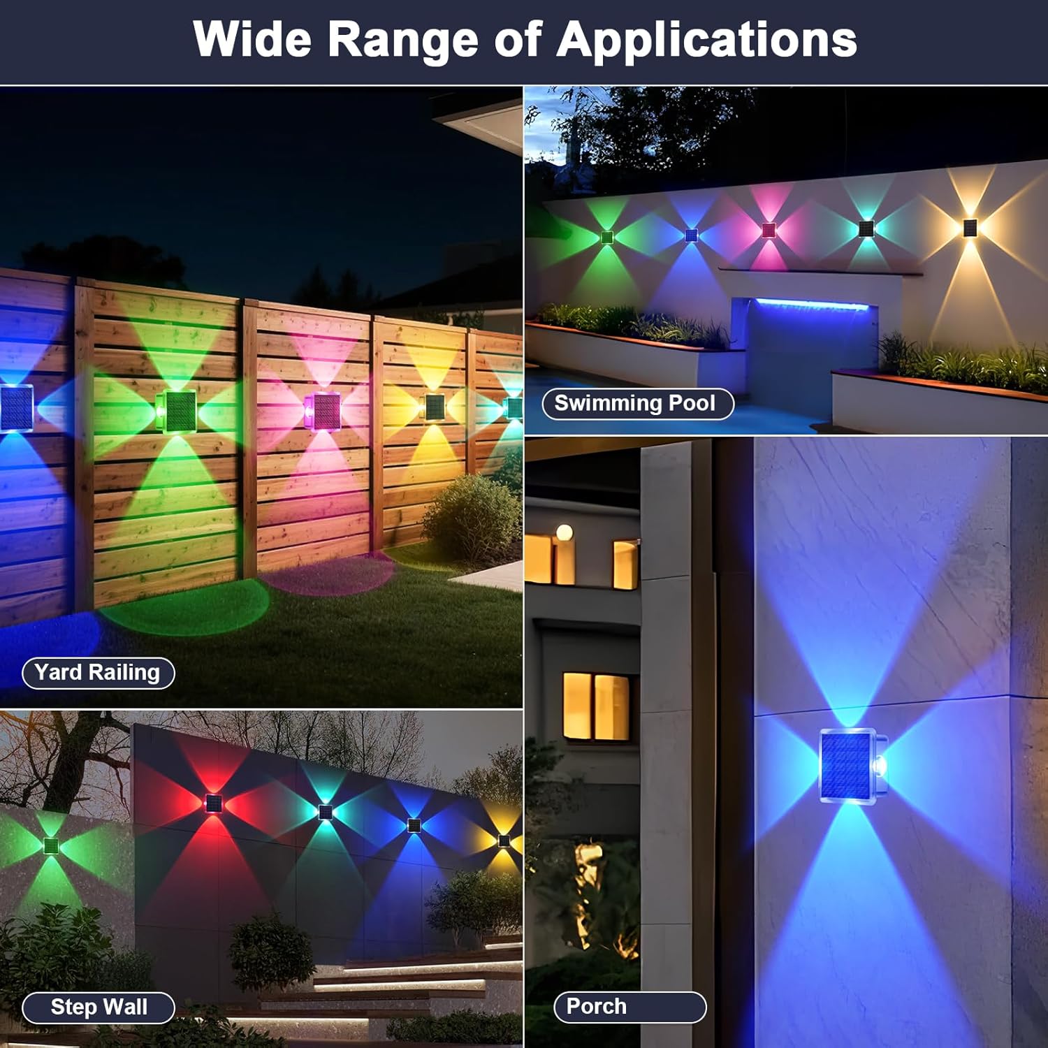 AUDLES Solar Lights Outdoor Waterproof, 4-Sided Glow Solar Wall Lights, Warm White & RGB 8 Modes Color Changing Solar Fence Lights for Doorway Patio Deck Backyard-8 Pack