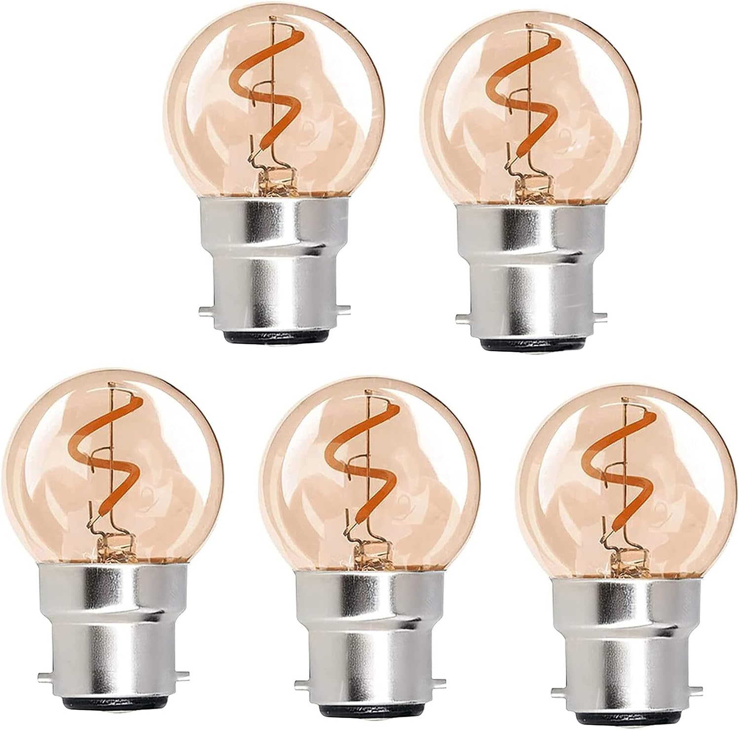 2W B22 G40 LED Filament Light Bulb Dimmable Mini Led Bulb 120V 20W Equivalent LED Edison Light Bulb 2200K Warm White Decorative Lights Bulb Amber Glass Outdoor Lighting for Bar Home,5-Pack