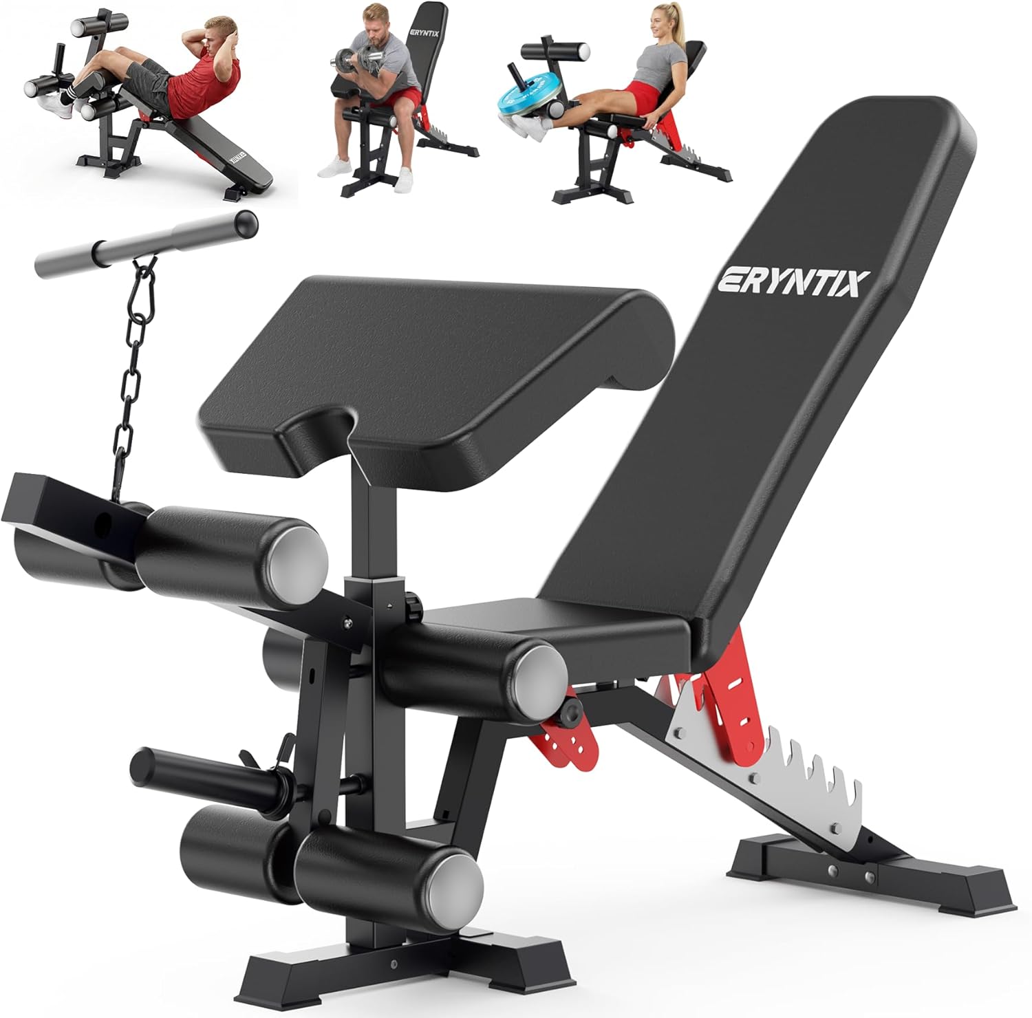 Adjustable Workout Bench, 1600LBS Heavy-Duty Weight Bench with Leg Extension/Curl, Preacher Pad, 3-Position Incline/Decline/Flat, ISCC PLUS Certified for Home Gym Full Body Strength Training