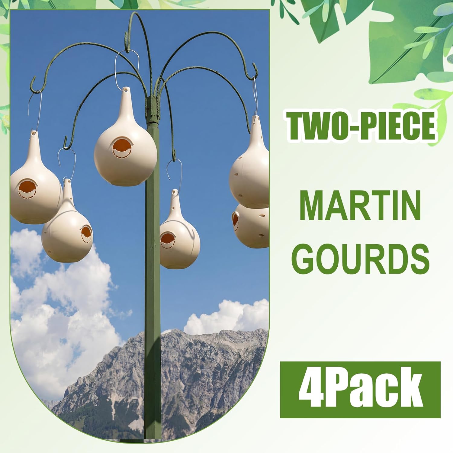 LemonRoad 4 Pieces Martin Gourds Wild Bird Lover's Purple Martin Gourd House 1.25" Entrance 8" Nest Chamber Plastic White Bird House for Outdoors Yard Garden Shepherd's Pole