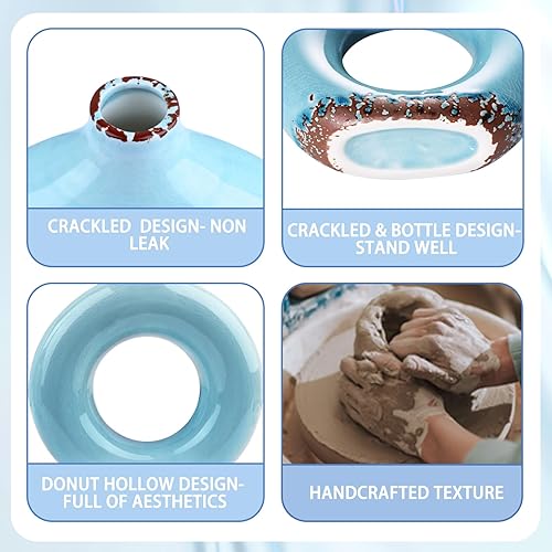 Miniatura 3 de HAYHOI 3 jarrones de cerámica para decoración del hogar, jarrón decorativo redondo rústico para mesa, centros de mesa, granja, decoración de sala de