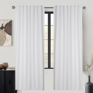 Ramanta Home White Cotton Light Filtering Curtains 50x84 Inches - Set of...