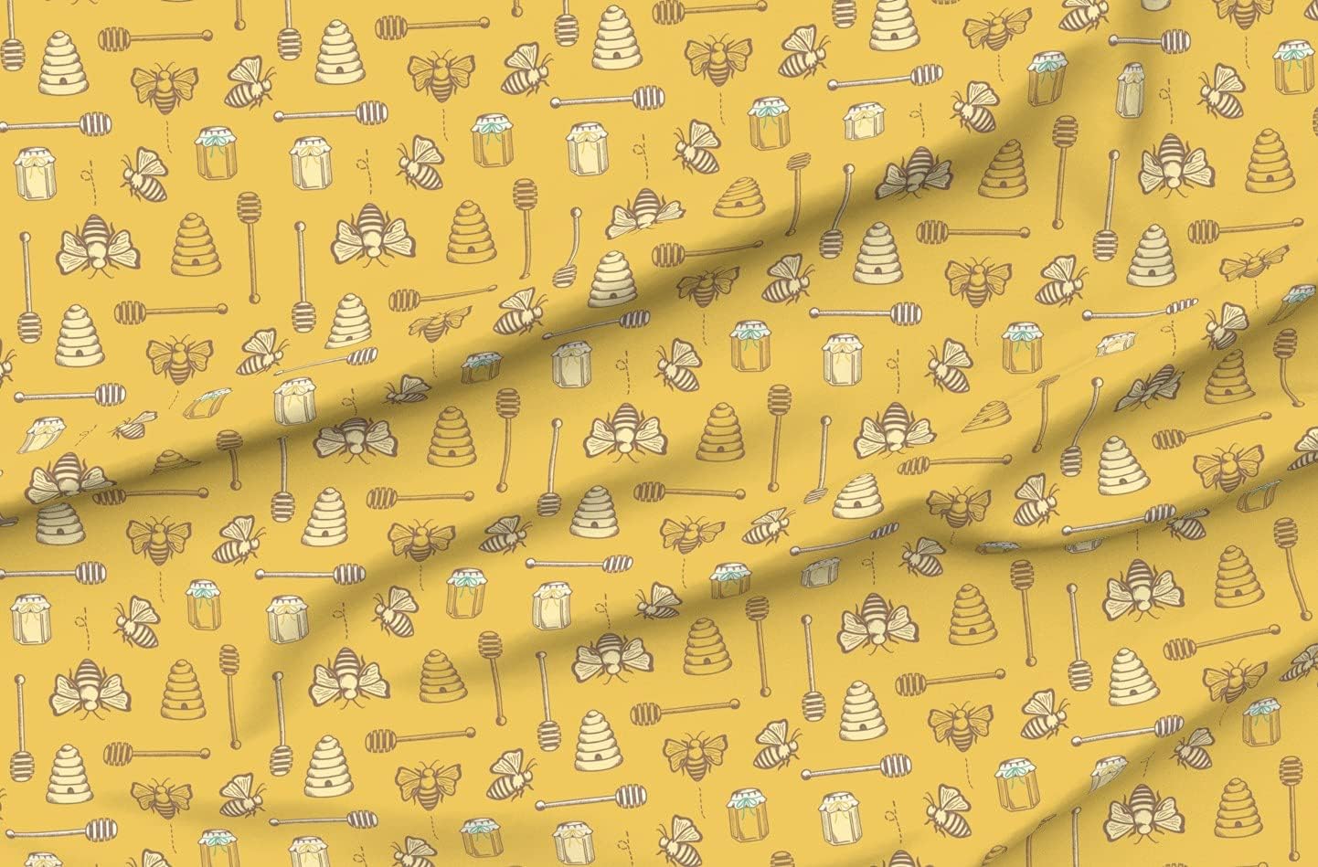 Spoonflower Fabric - Sweet Honey Gold Bee Hive Kitchen Summer Printed on Upholstery Velvet Fabric Fat Quarter - Upholstery Home Decor Bottomweight Apparel
