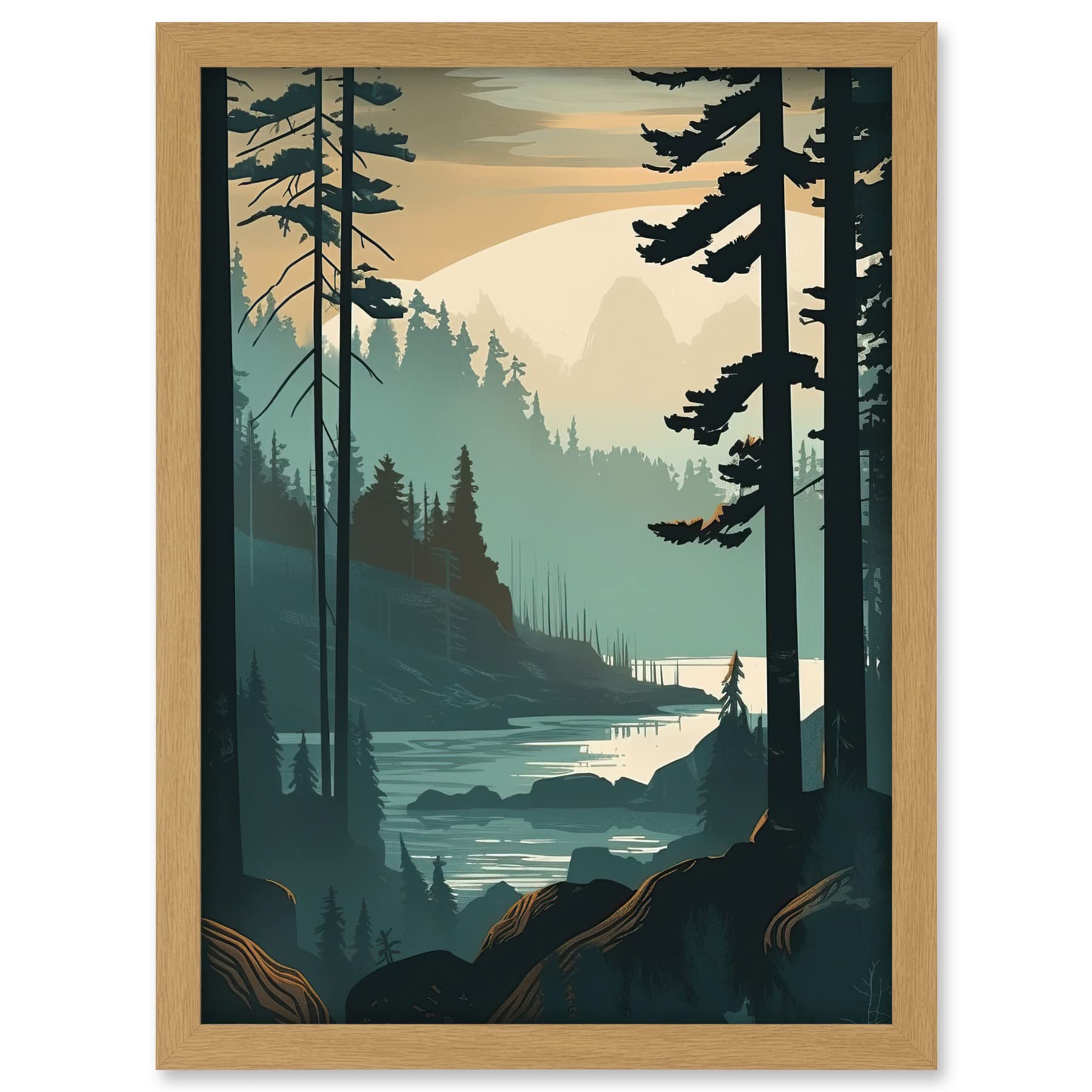 Artery8 Great Bear Rainforest Misty Sunrise Landscape Artwork Framed A3 Wall Art Print