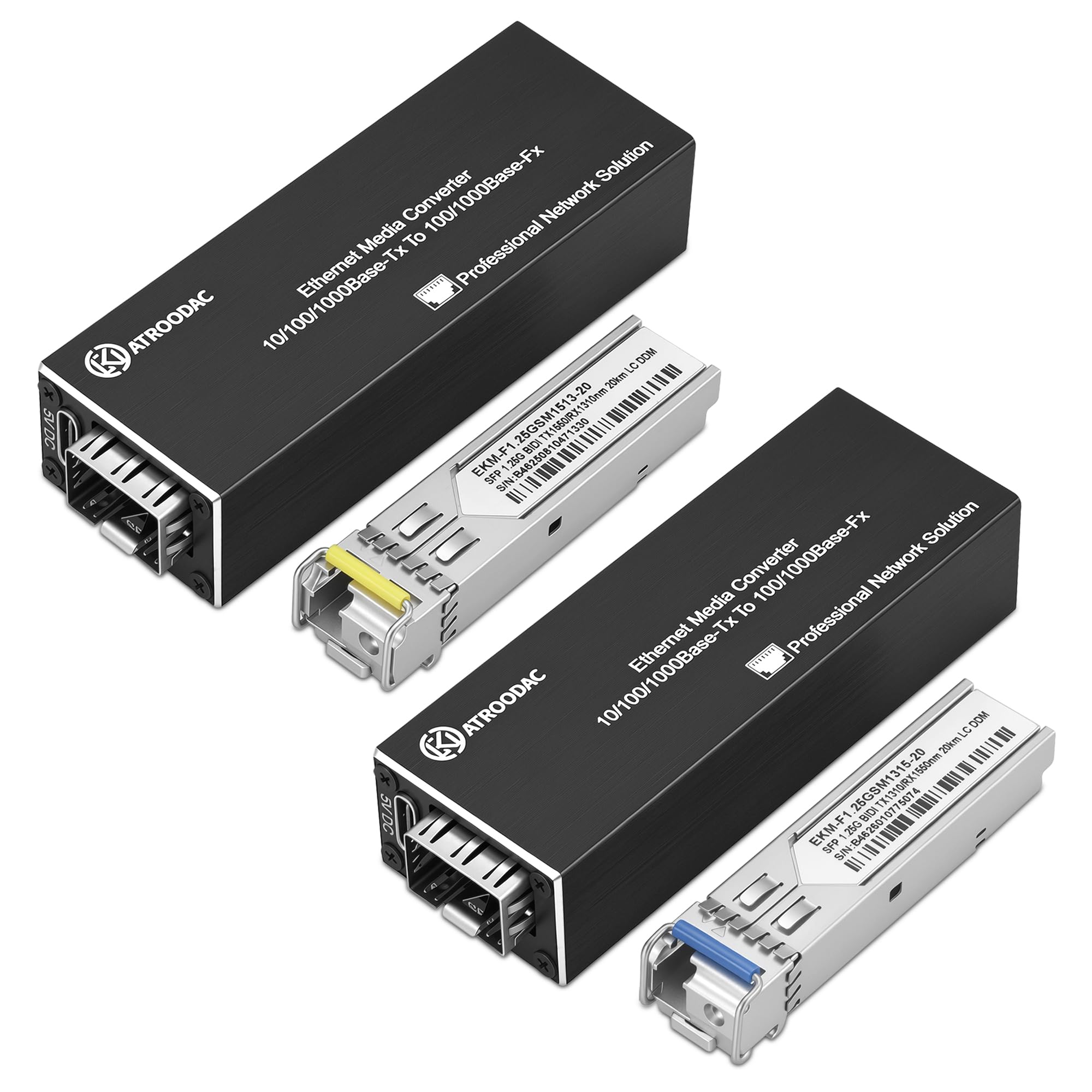 1 paire de convertisseurs médias Gigabit fibre optique Ethernet Fibre optique Bidi Single-Mode LC Module émetteur-récepteur à port unique 1310/1550 nm, 20 km, 1,25 G SFP Slot vers RJ45,