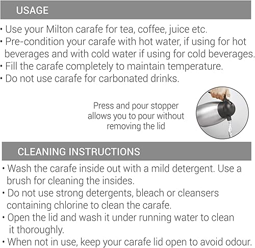 Miniatura 8 de Milton Thermosteel Jarra térmica de doble pared aislada al vacío, 50.7 fl oz, 50 onzas, tapa para prensar y verter, 24 horas de calor y frío, acero