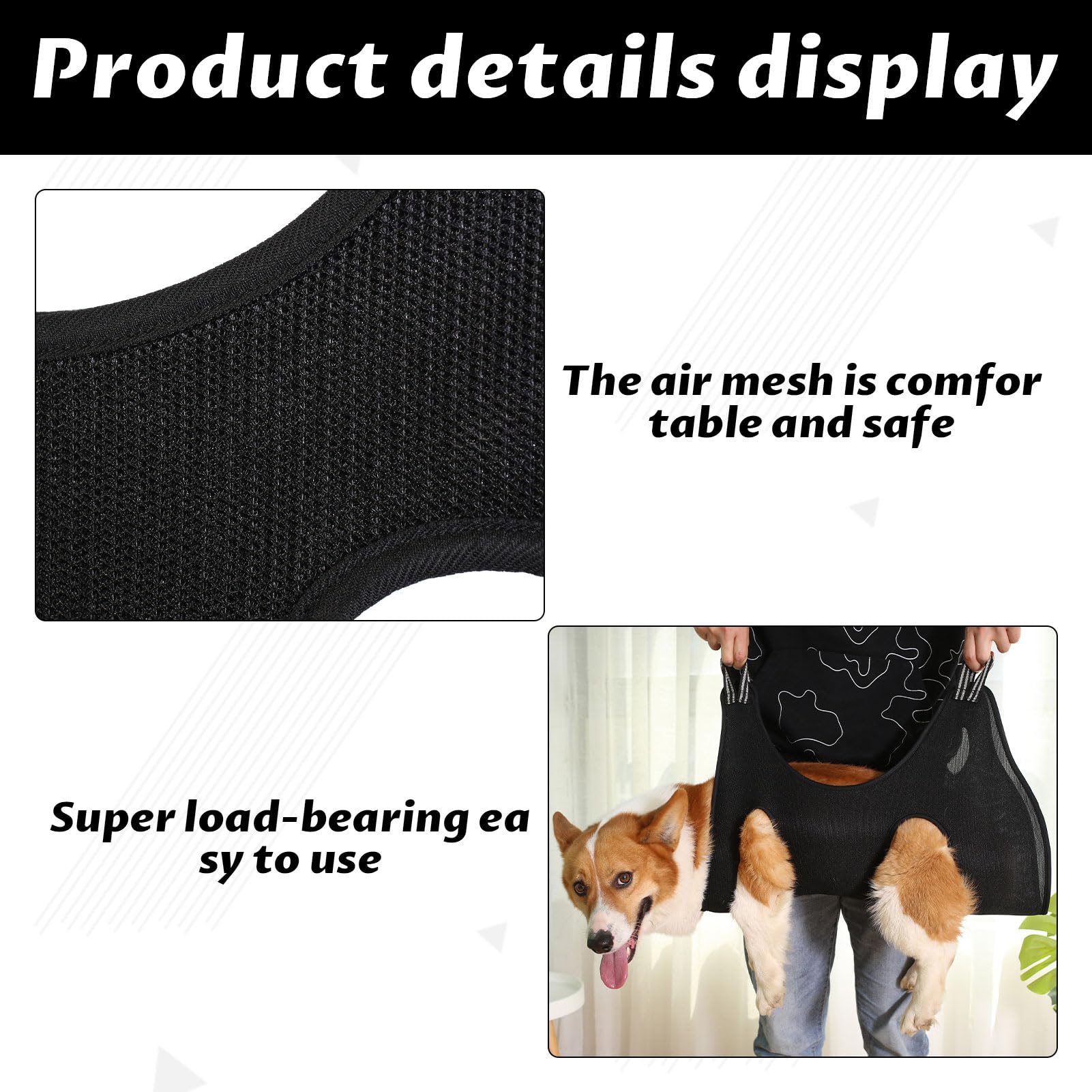 Dog Grooming Hammock, Dog Cat Grooming Harness Sling for Small Pet Nail Cutting Bathing, Claw Care, Ears Care Washing (Black) - Image 3