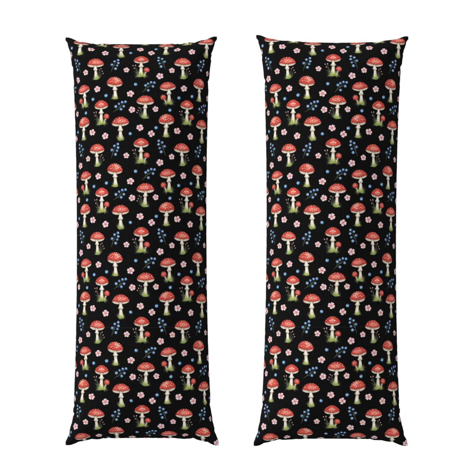 Body Pillow Cover 20x54 Inch, Black Red Mushrooms Floral, Soft Long Pillowcase with Hidden Zipper, Breathable Cushion Protector for Bed Couch Sofa Home