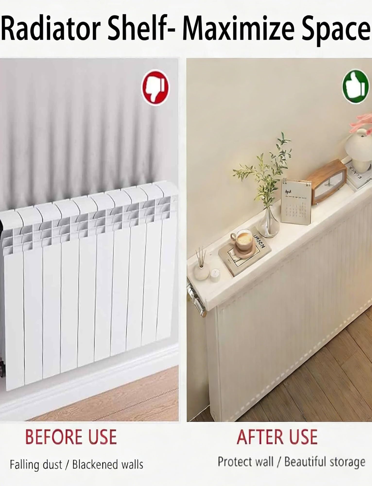 Elegante copritermosifone in legno giallo – 30 x 15 cm (11,8 x 5,9 pollici) per soggiorno, camera da letto e corridoio, soluzione funzionale per la casa e per riporre oggetti