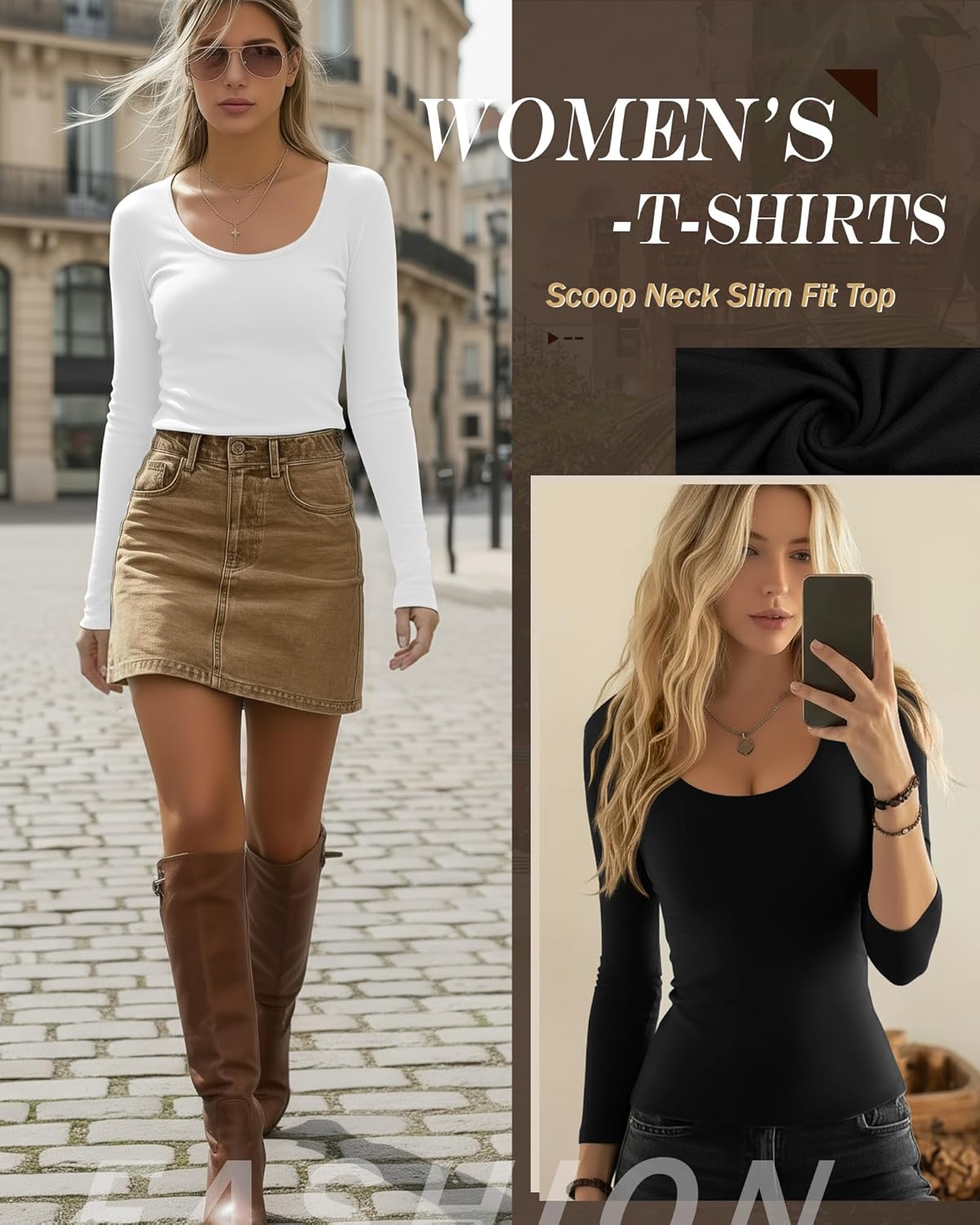 Neer 3 Pack Women's Scoop Neck Long Sleeve T-Shirts Slim Fitted Underscrubs Tops Stretchy Tight Casual Basic Layer Shirts - Image 4