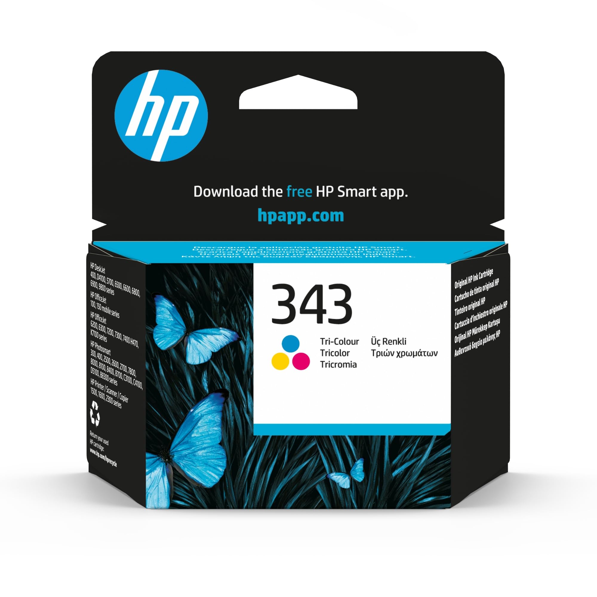 HP343 C8766EE, Tricolor, Cartucho de Tinta Original, Compatible con impresoras de inyección de tinta HP Officejet6210, 6310, 6313, 7110, 7310xi, 7410xi, Photosmart 2610, 2710, 2713, 425; PSC Serie2355
