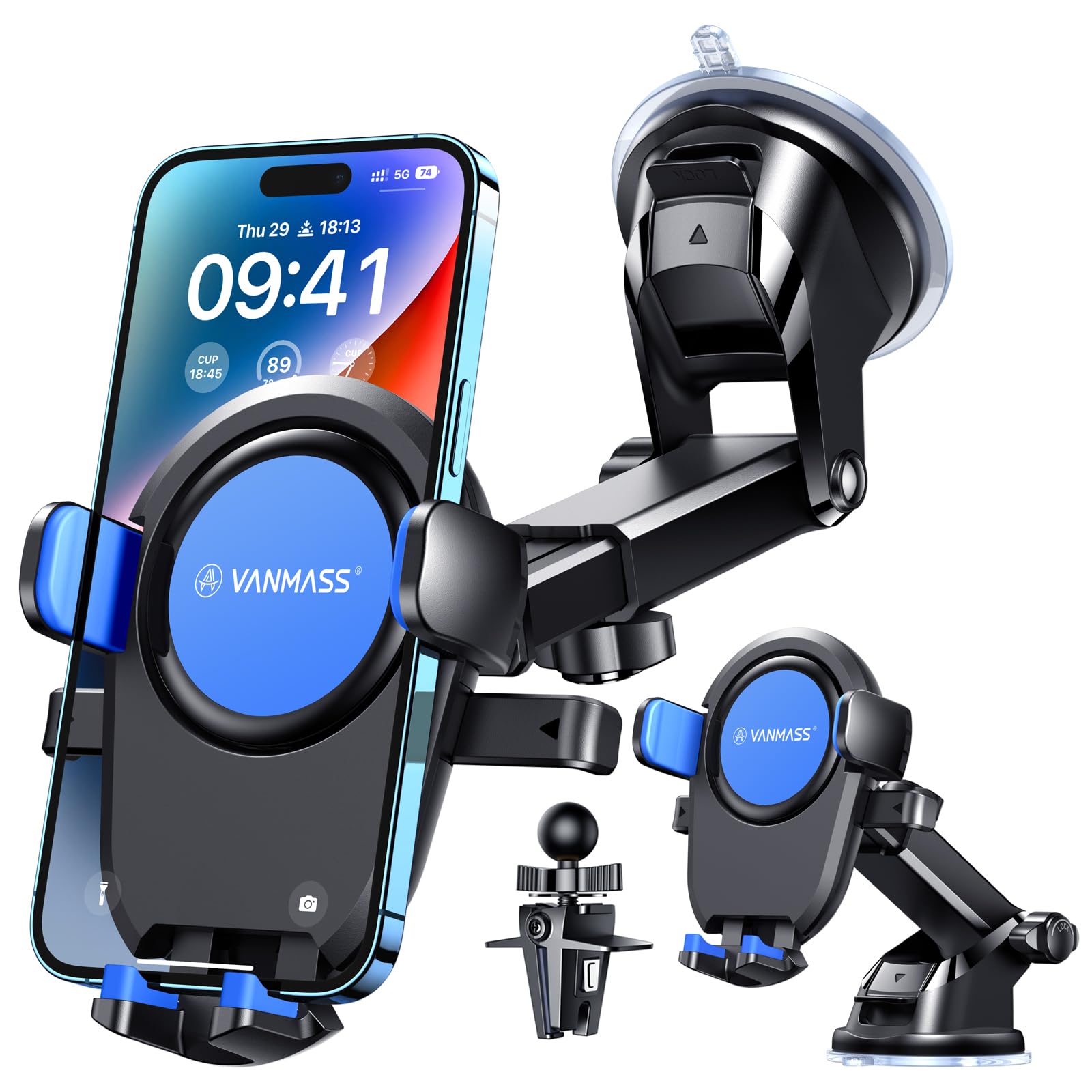 VANMASS 2024【BEST & Strongest & Newest Plus】 Car Phone Holder【Military-Grade Suction】 Mobile Phone Mount Cradle Stand Bracket Windscreen Dashboard Vent Accessories Van for iPhone 15 14 Pro Max Samsung