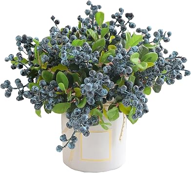 Artificial Berry Stems 10Pcs 10 Inch Long Blue Berry Stems with Green Leaves Low Maintenance Foam Blueberry Decor Blue Berries, Blueberry Decor, Fake Plants, Artificial Berries, Faux Greenery