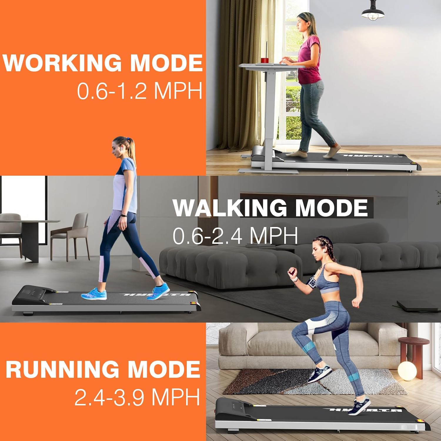 AOTOB Under Desk Treadmill Walking Pad - Walking Treadmills Flat Treadmill with Remote Control and LED Display, Installation-Free Portable Treadmill for Home/Office Exercise