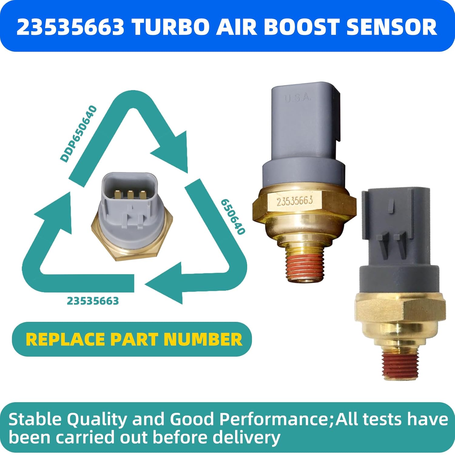 Upgraded Turbo Air Boost Sensor, Boost Pressure Sensor, Turbocharger Boost Sensor Compatible with Detroit Diesel S60 14L Detroit Diesel Multiple Use Engine Replaces 23535663 650640 DDP650640
