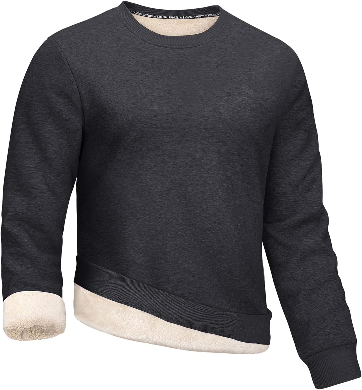 Gihuo Mens Sherpa Lined Sweatshirt Fleece Crewneck Sweatshirts Winter Warm Pullover