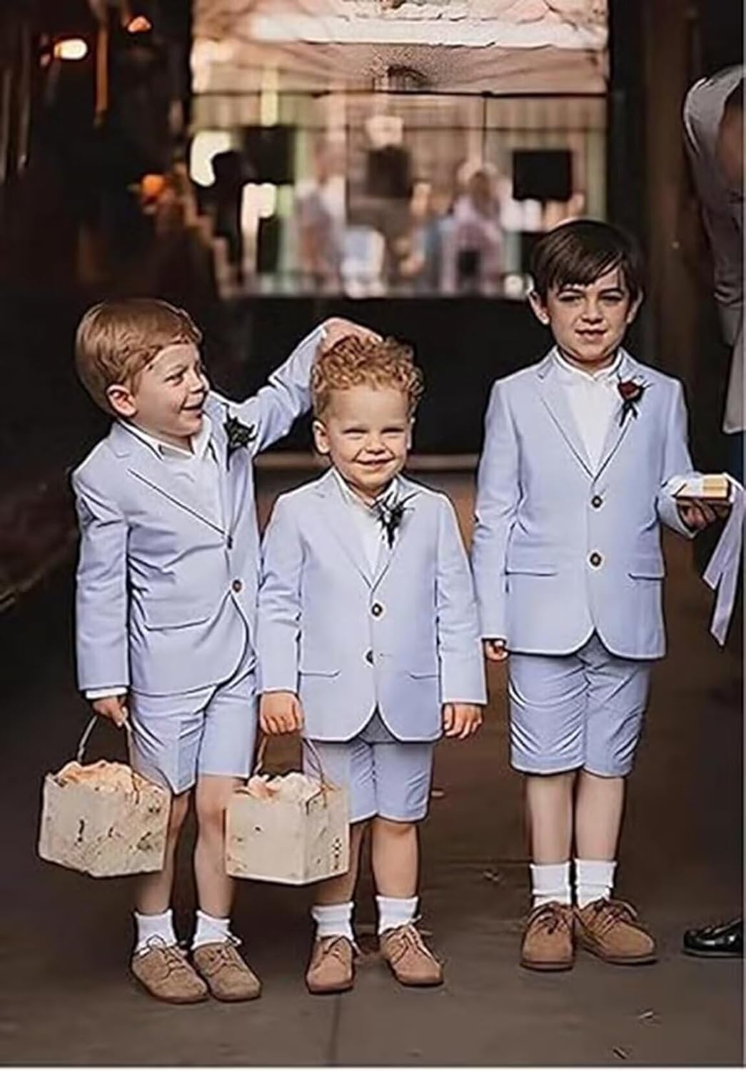 Boys Linen Suit for Kids 2 Piece Lightweight Suits Slim Fit Beach Wedding Ring Bearer Outfit Toddler Prom Tuxedo