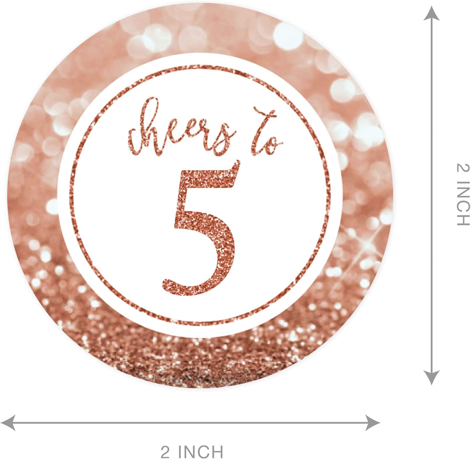 Andaz Press Glitzy Faux Rose Gold Glitter Round DIY Cupcake Toppers, Cheers to 5 Years, 5th Birthday or Anniversary, 20-Pack, Cake Dessert Party Decor