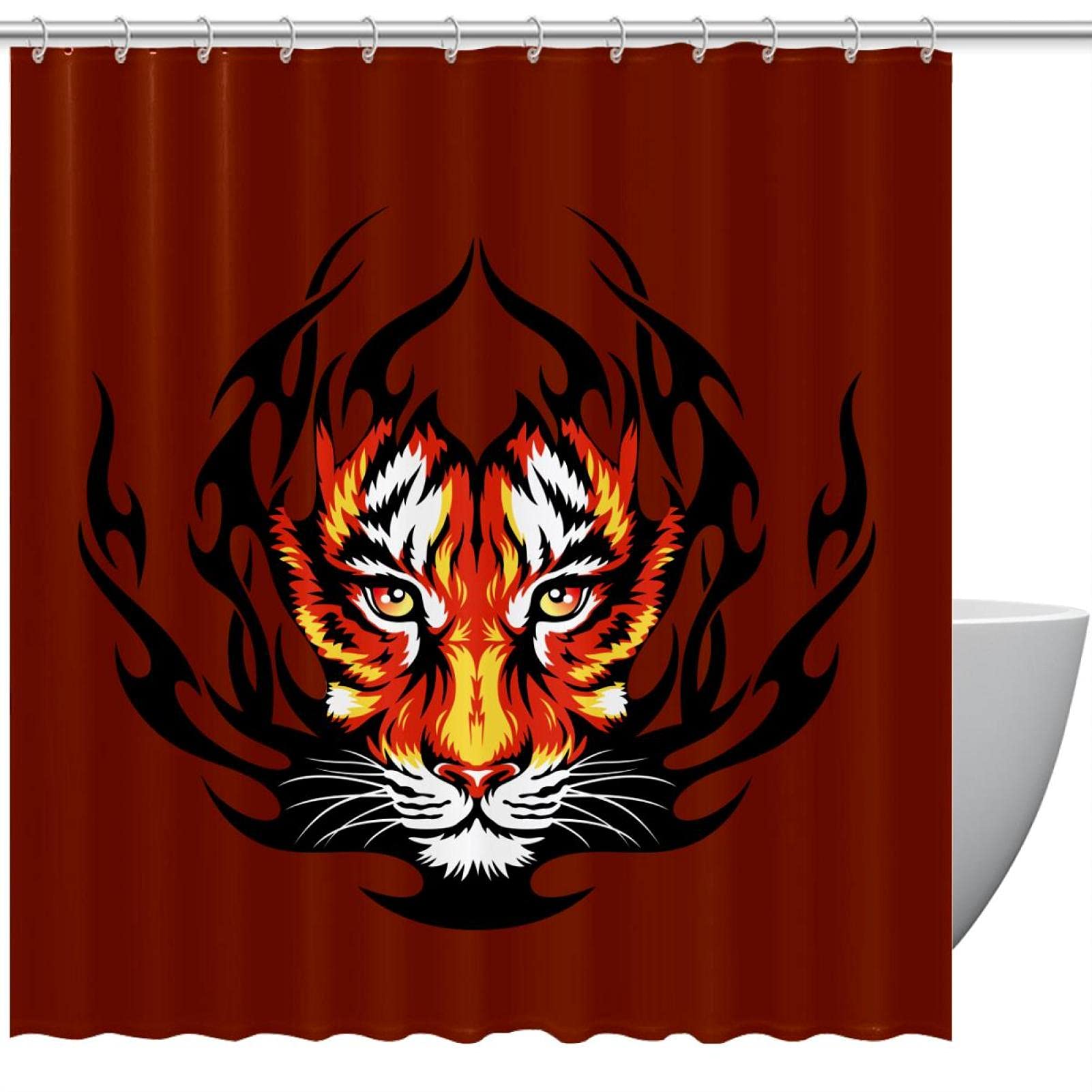 Rideau de douche tigre rouge 183 cm étanche et résistant