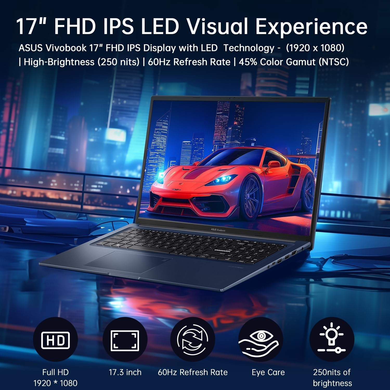 ASUS Vivobook Laptop,17.3" FHD Anti-Glare Display, 16GB RAM, 512GB SSD + 128GB Portable SSD, Core i3-1215U(up to 4.4GHz), WiFi 6E, Webcam, Keypad, 3-in-1 External Storage Bundle, Win 11, Quiet Blue 16GB RAM | 512GB SSD Win 11 Home image 6 of 9 B0F3FQ99DL