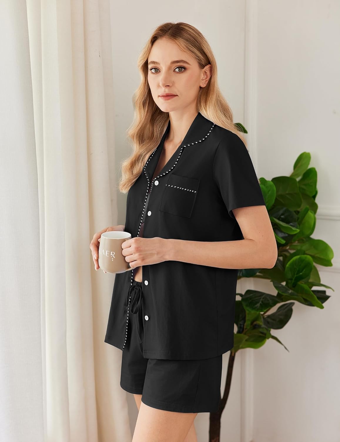 Ekouaer Womens Pajamas Set Button Down Pjs Lounge Sets Short Sleeve Sleepwear Soft Loungewear Nigthwear - Image 3