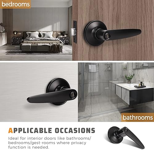 Miniatura 3 de KNOBWELL Juego de 10 manijas de puerta color negro mate, juego de manijas de puerta para privacidad para cama y baño, reversible para lado derecho o