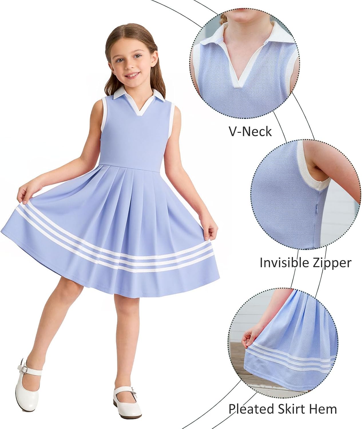 Kids4ever Girls Summer Dress 7-10 Year Kids A-line Pleated Knee Length Sundress for School Daily Casual