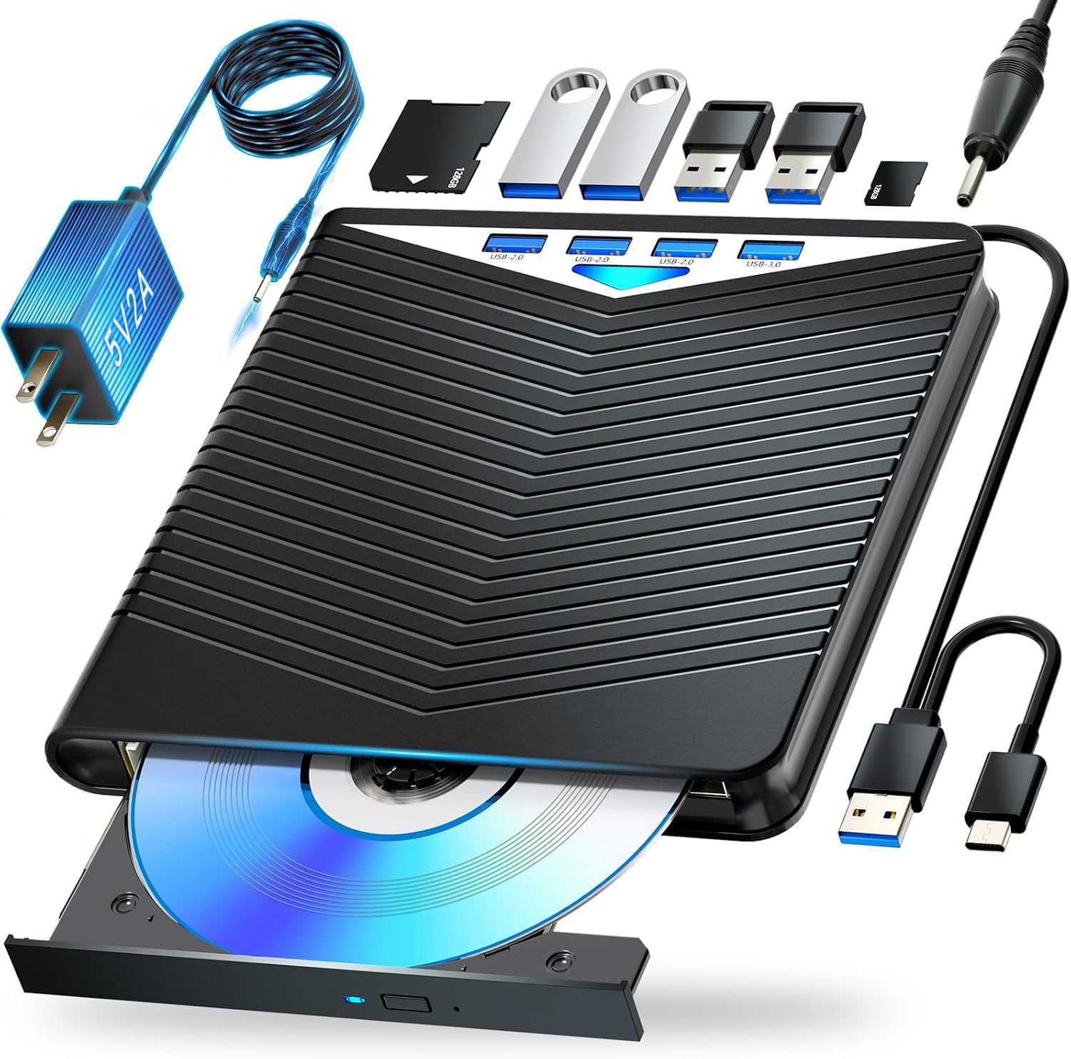 Dainty 7-in-1External Blu ray Drive Read/Write with Bluray Burner USB 3.0/Type-C Compatible with/Windows7-11 Mac OS Support for BD/DVD Drive, Windows 7-11 &amp; Mac/PC M-DISC(Black)
