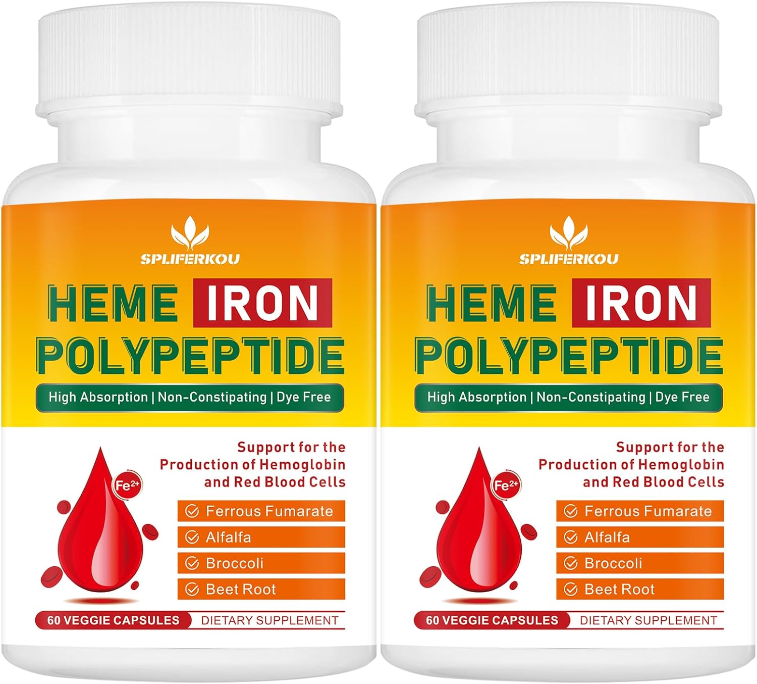 Heme Iron Supplement for Women and Men - Easy to Absorb -Gut Friendly, Iron Supplement with Folate, Vitamin C and Vitamin A - Vegan - 120 Caps