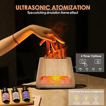 SALKING 2-in-1 Aroma Diffuser & Salt Range Pakistan Leuchte, Flammeneffekt Diffusor für ätherische Öle, Diffusor Kühler Nebel Luftbefeuchter mit 3-Helligkeit, 150ml – Bild 3